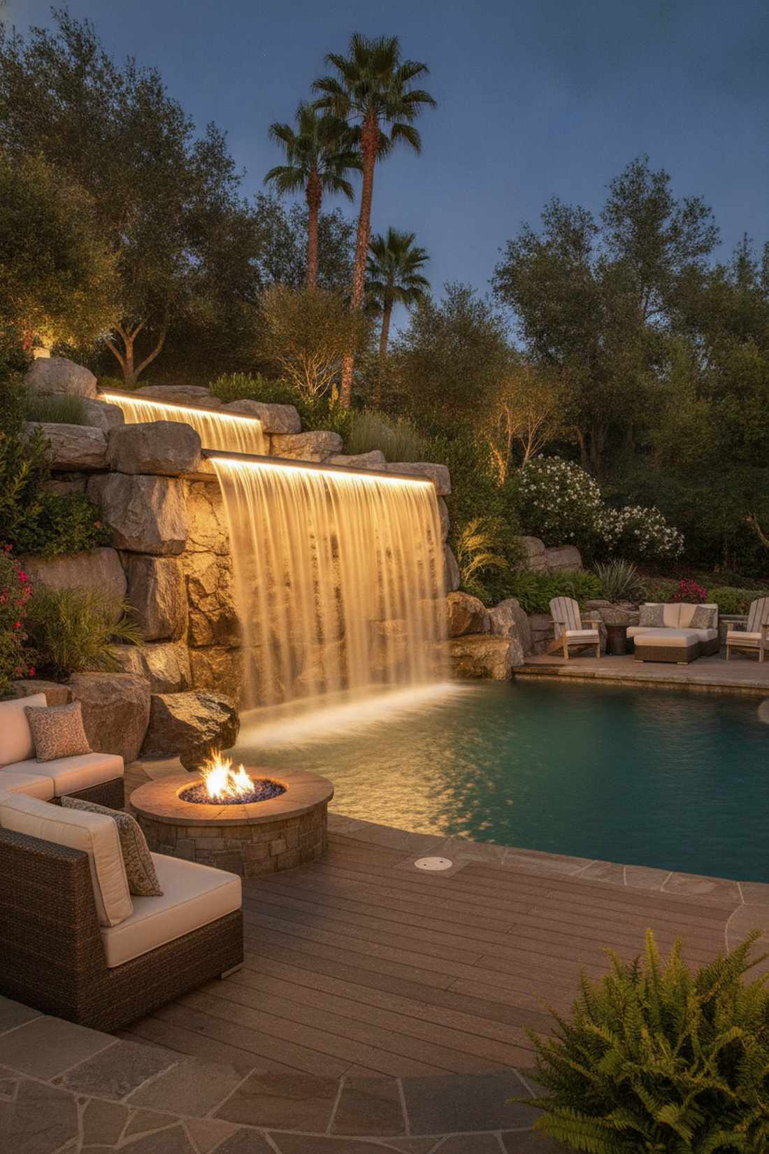 waterfall edge uplighting
