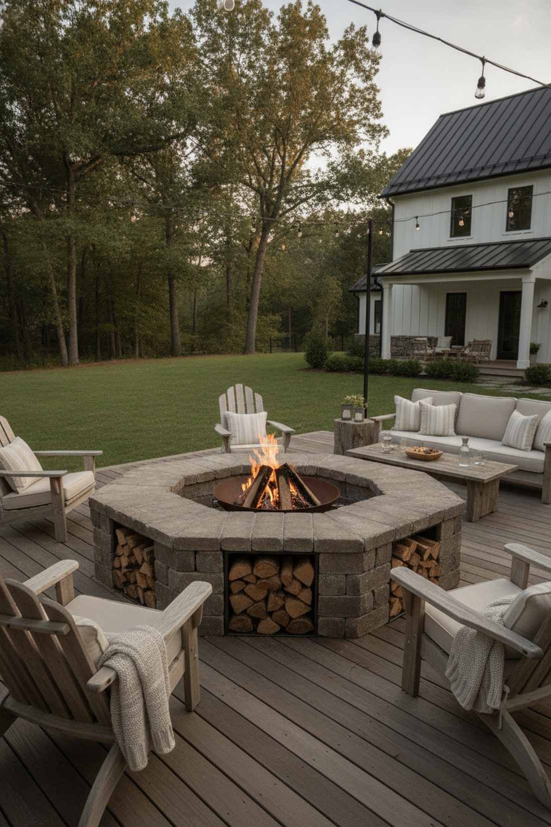wood storage built into fire pit surround