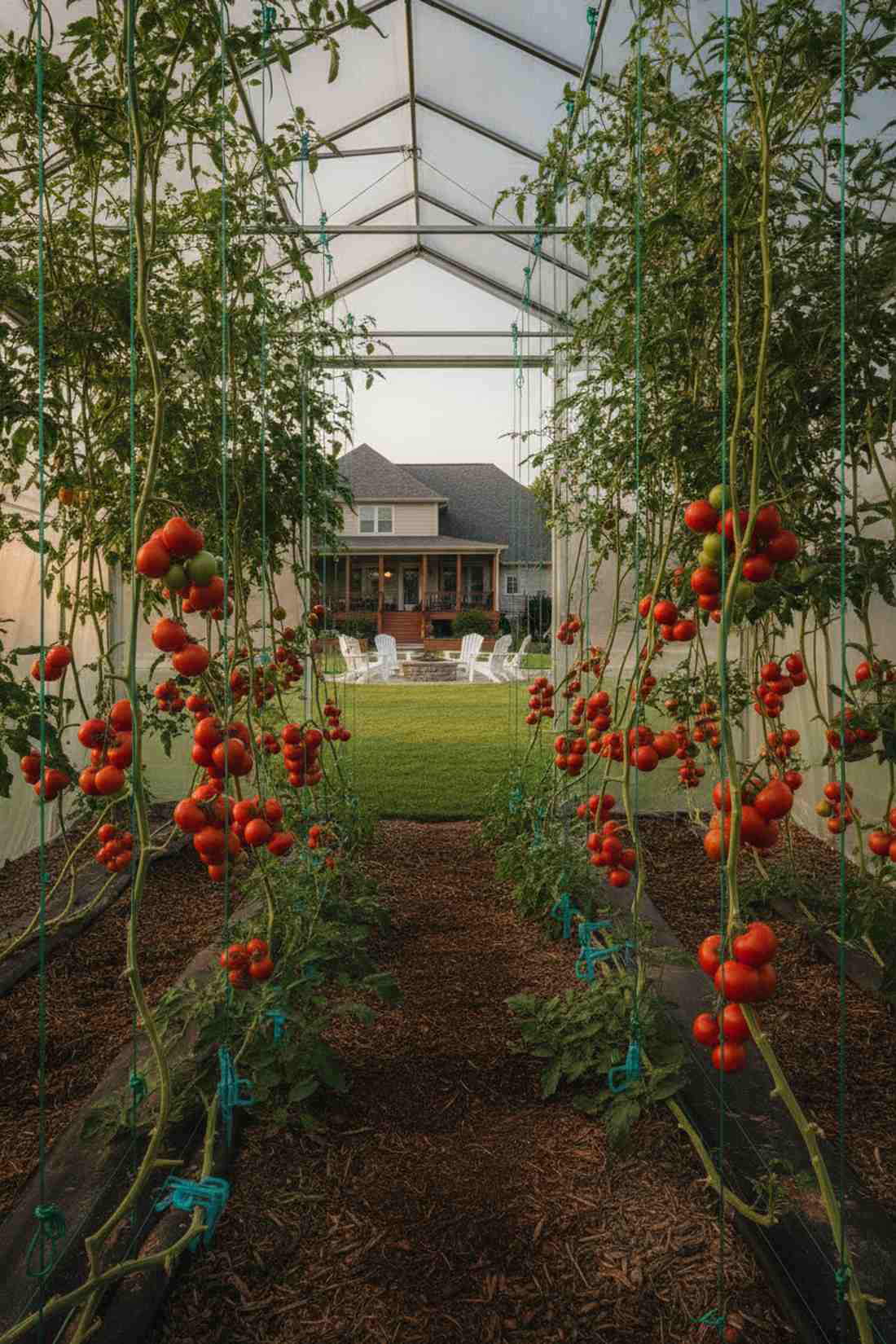 adjustable string trellis greenhouse