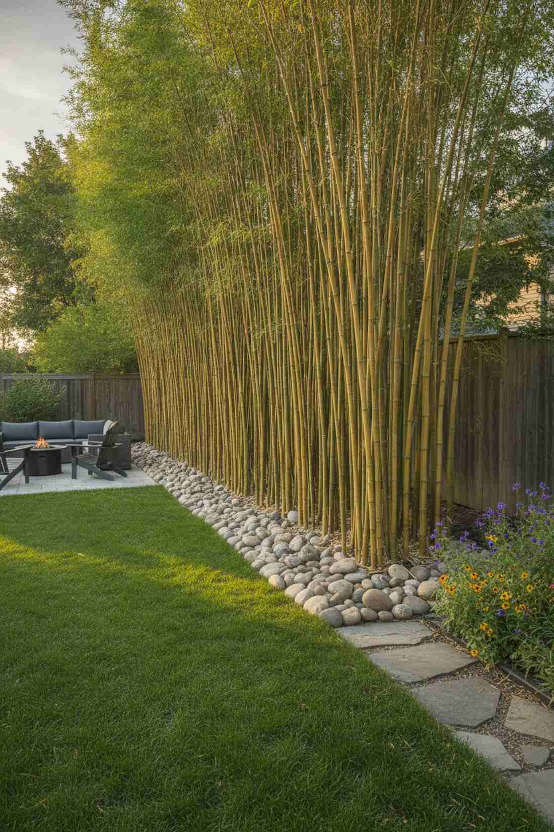 bamboo screen with stone base