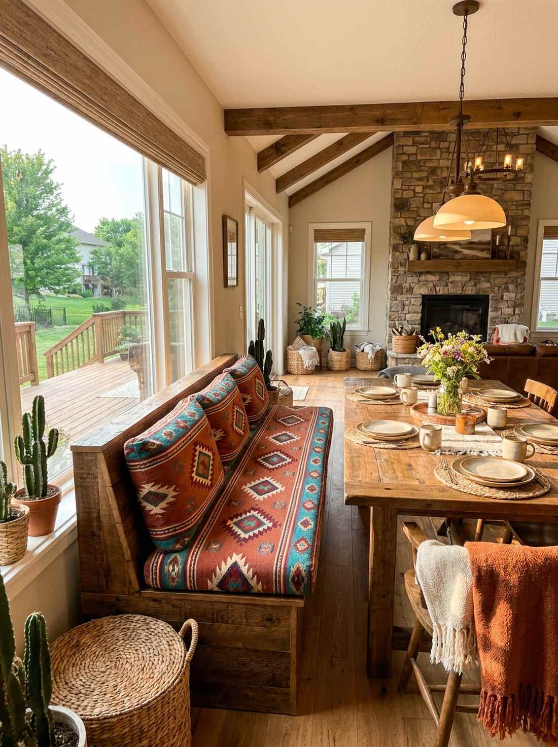 bench seating with navajo cushions