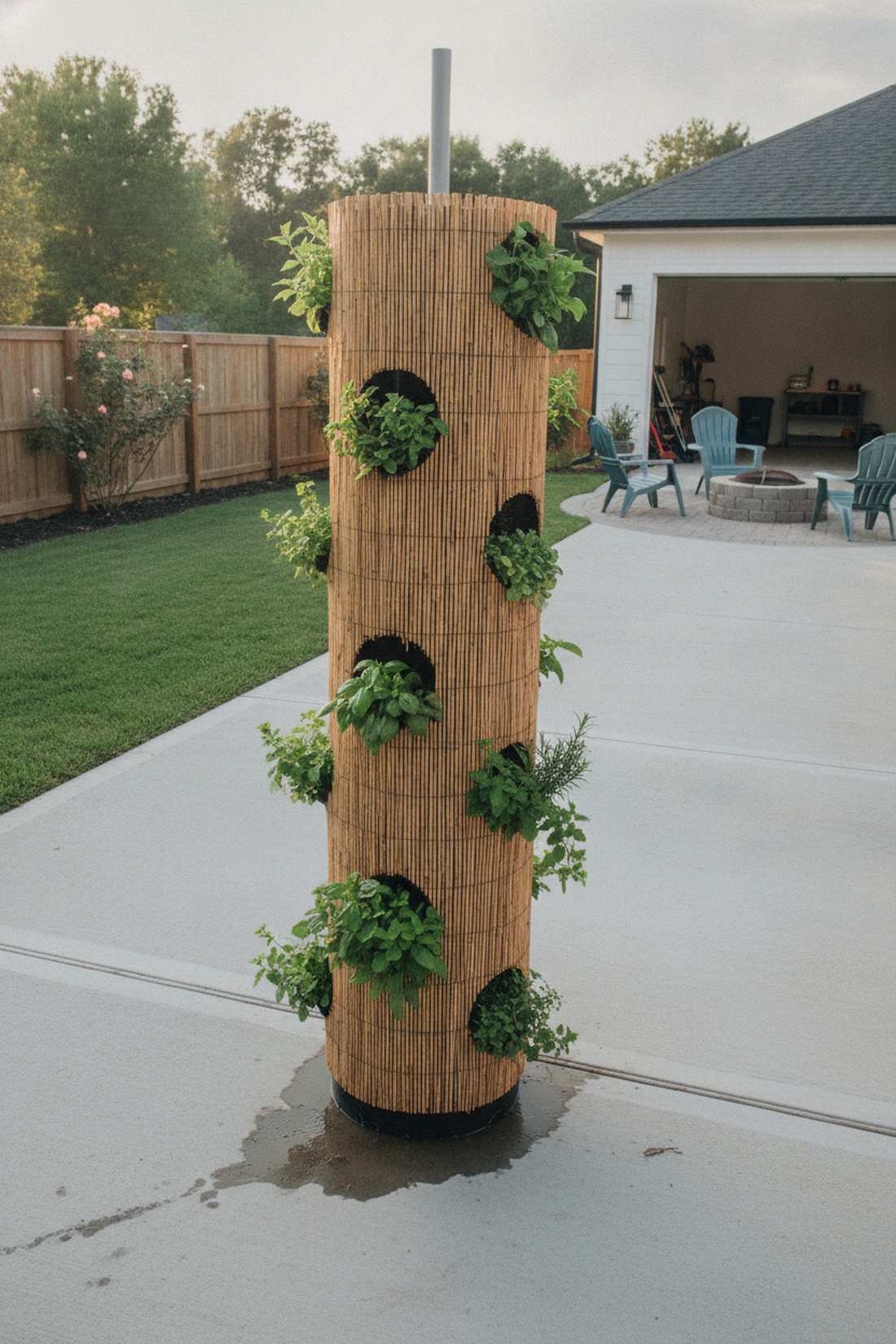 bucket tower with drainage system