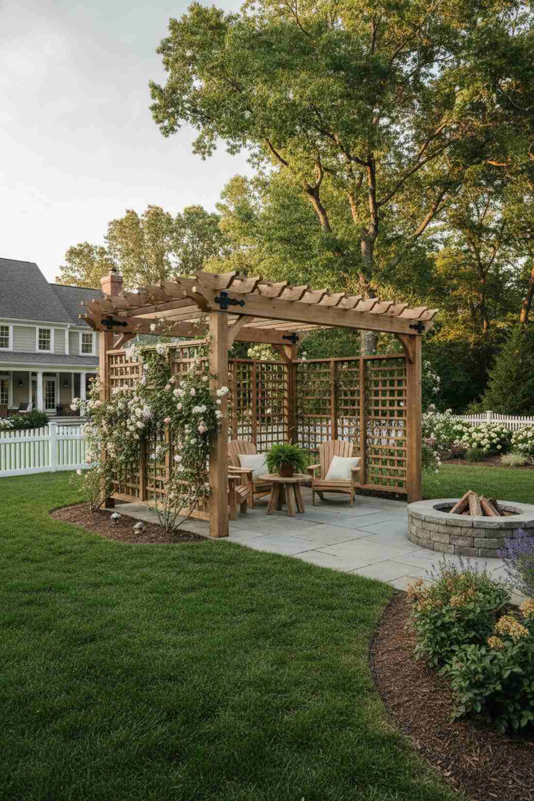 cedar pergola with lattice walls