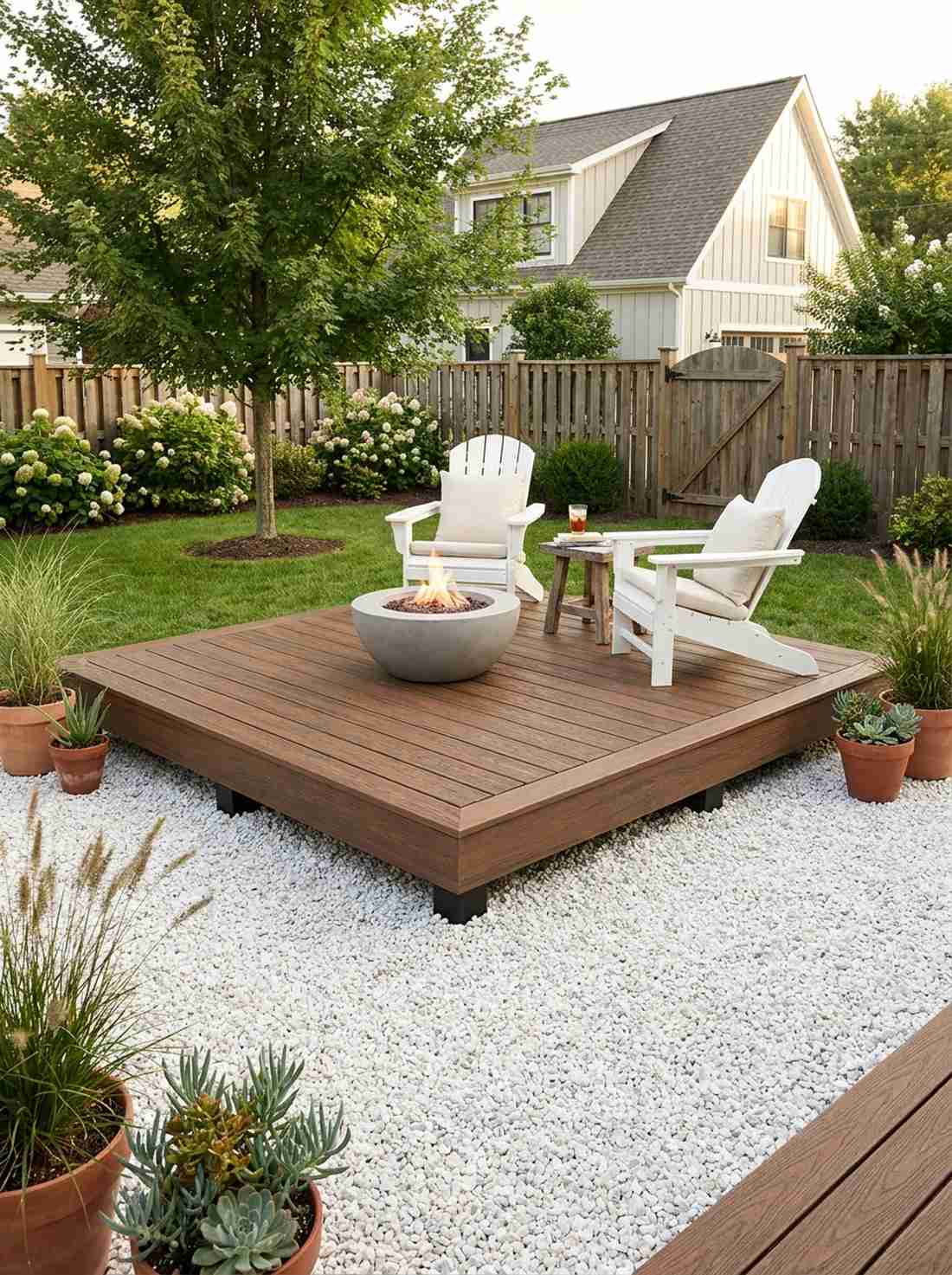 floating deck over gravel sea