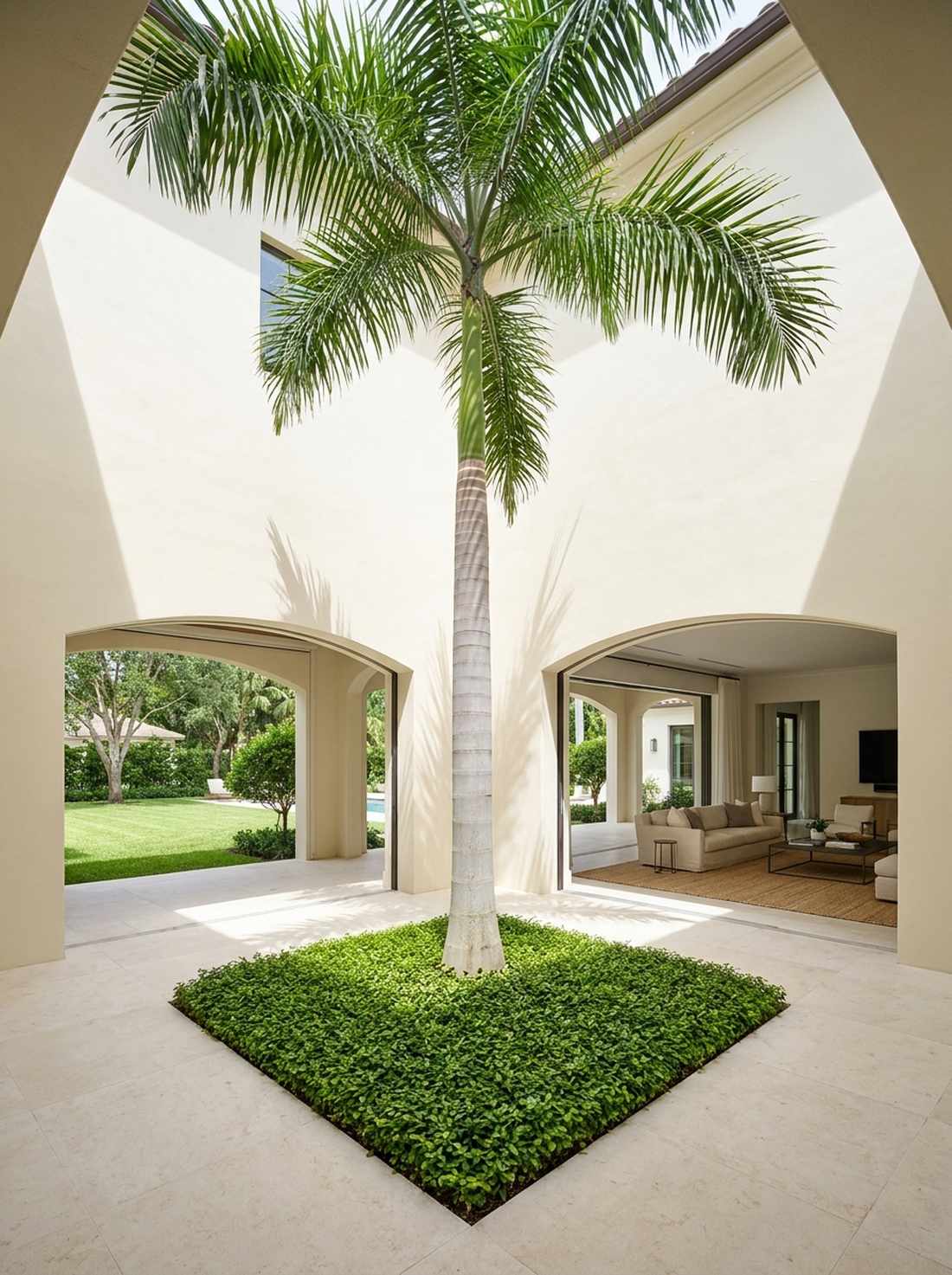 four wall courtyard with centered palm