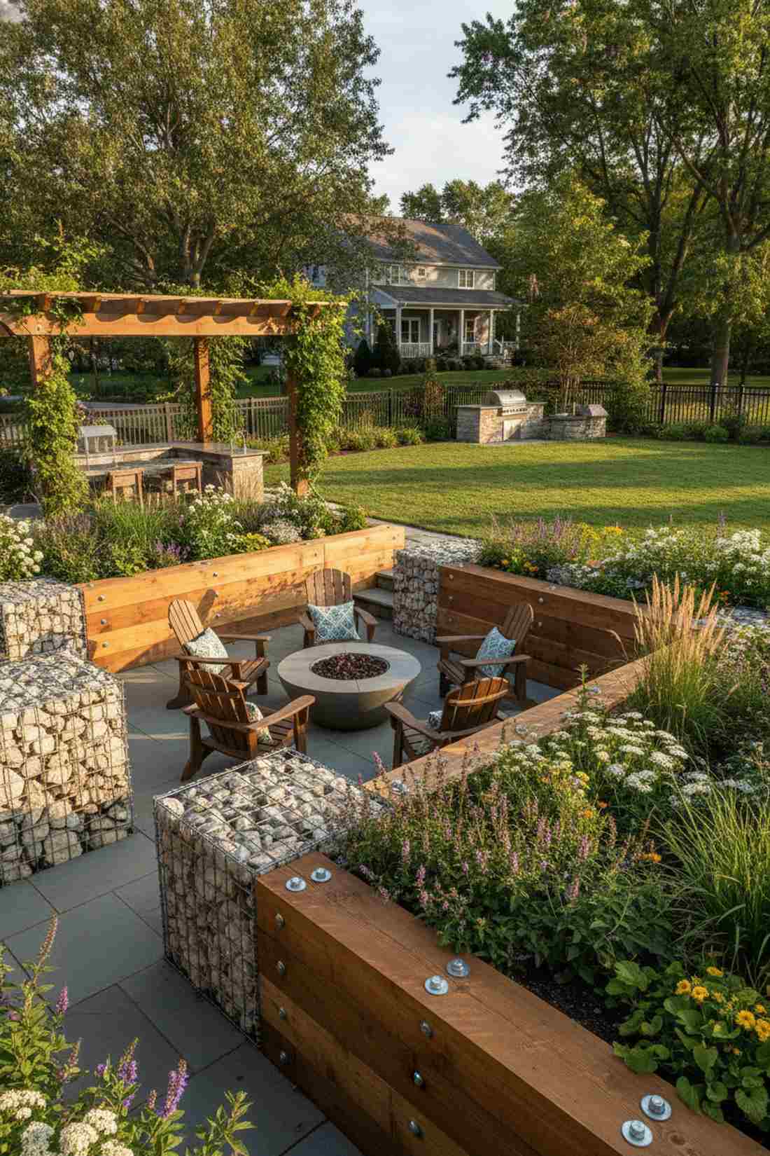 gabion and timber hybrid beds
