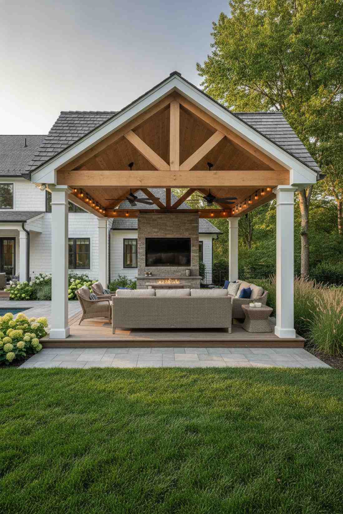 gabled roof pavilion with ceiling fans