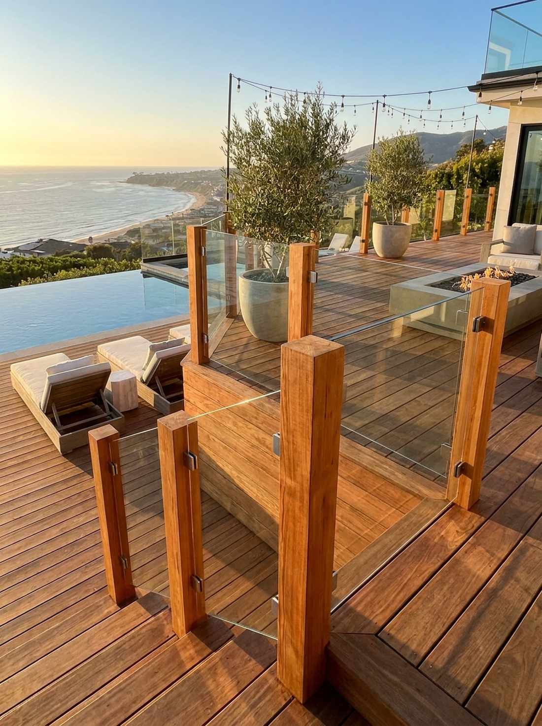 glass panel and wood post fence