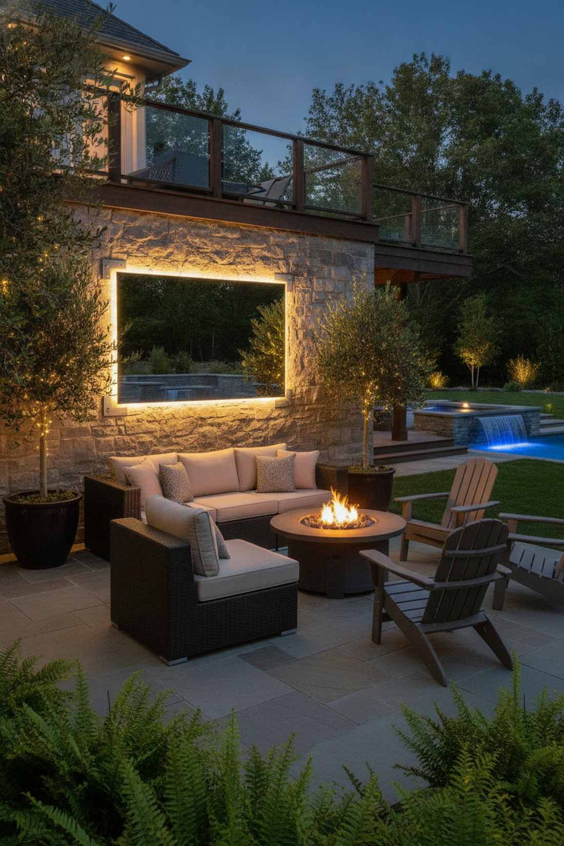 illuminated mirror with outdoor lighting