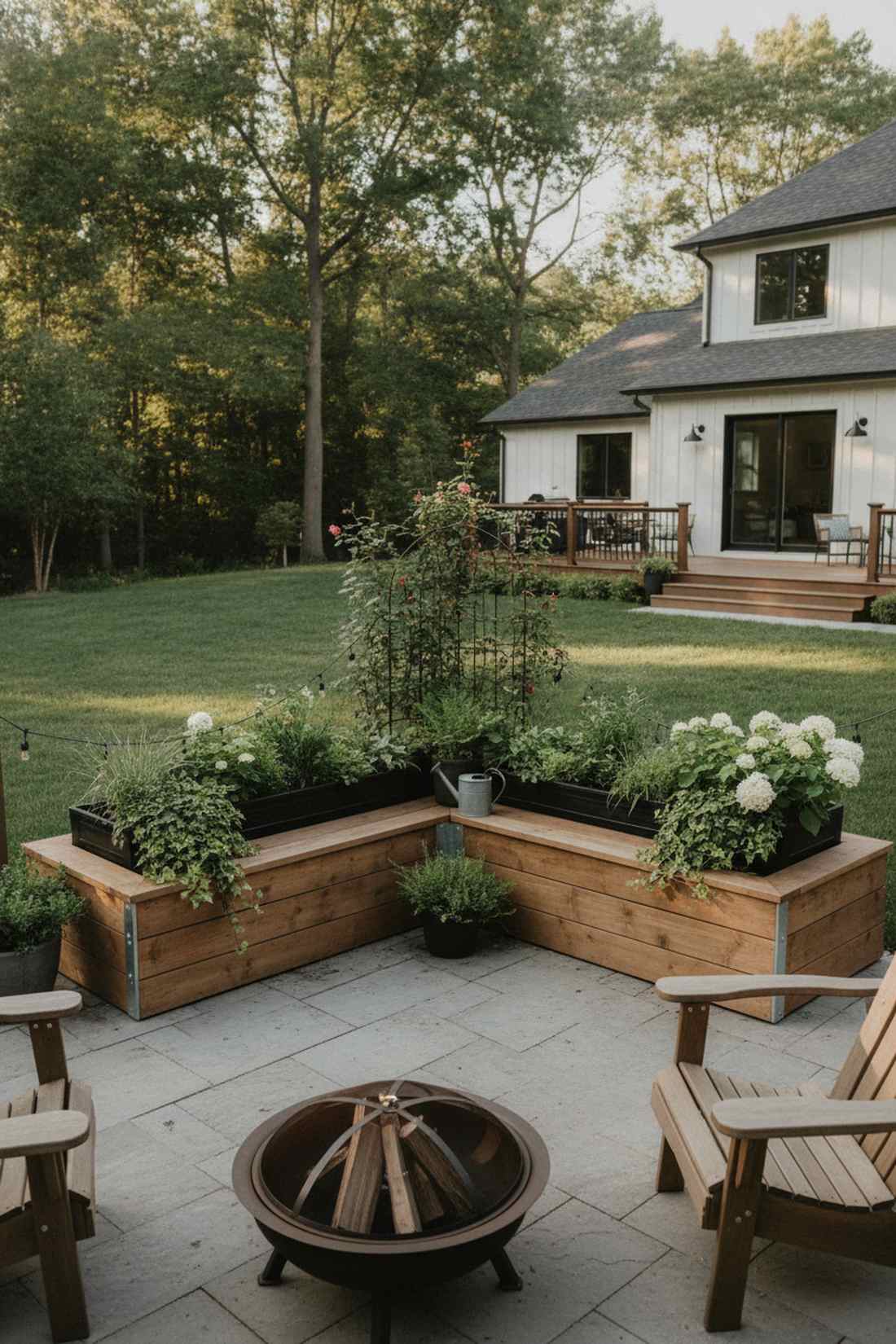 l shaped corner bench with planters