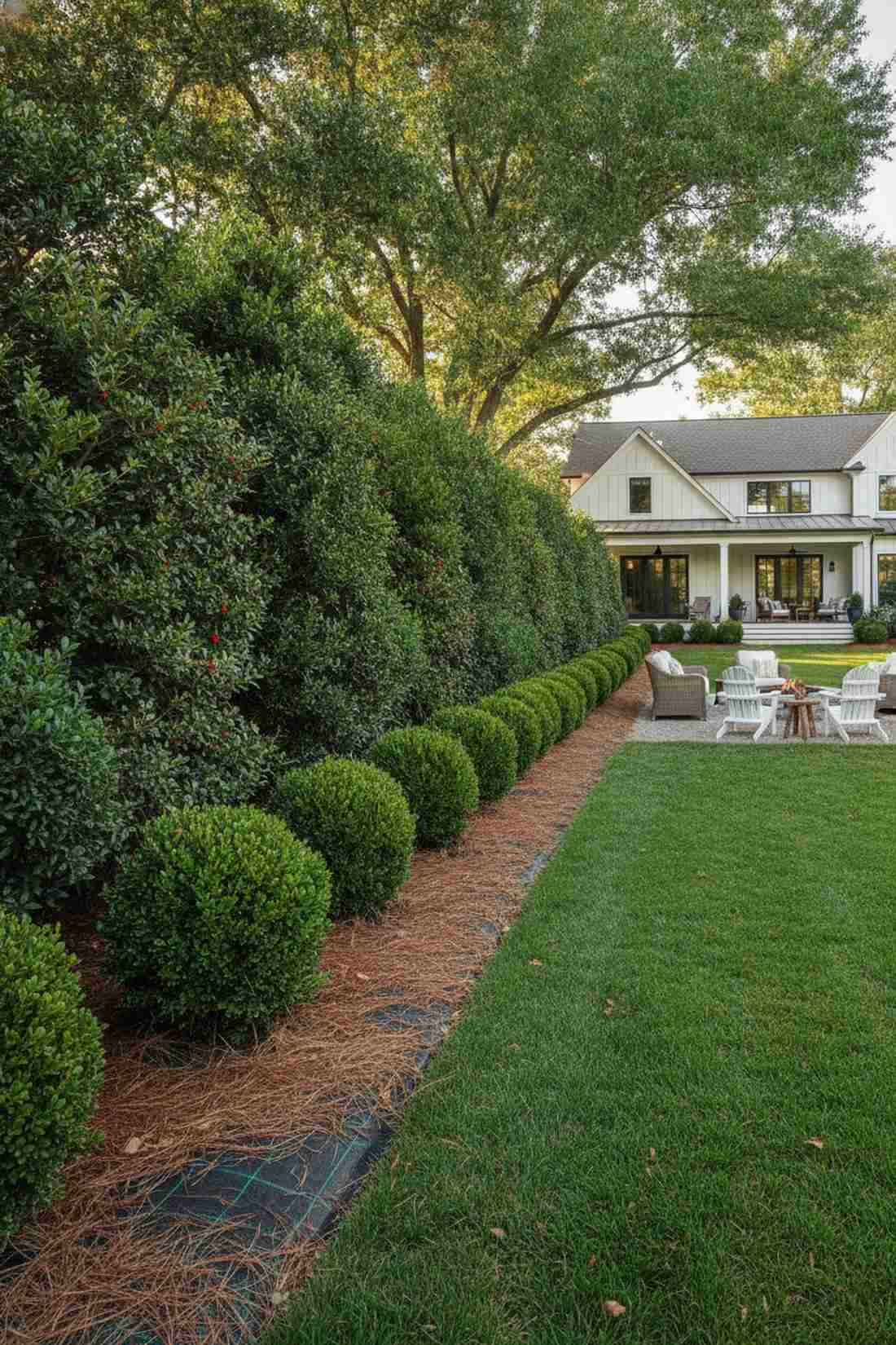 mixed evergreen hedge fence