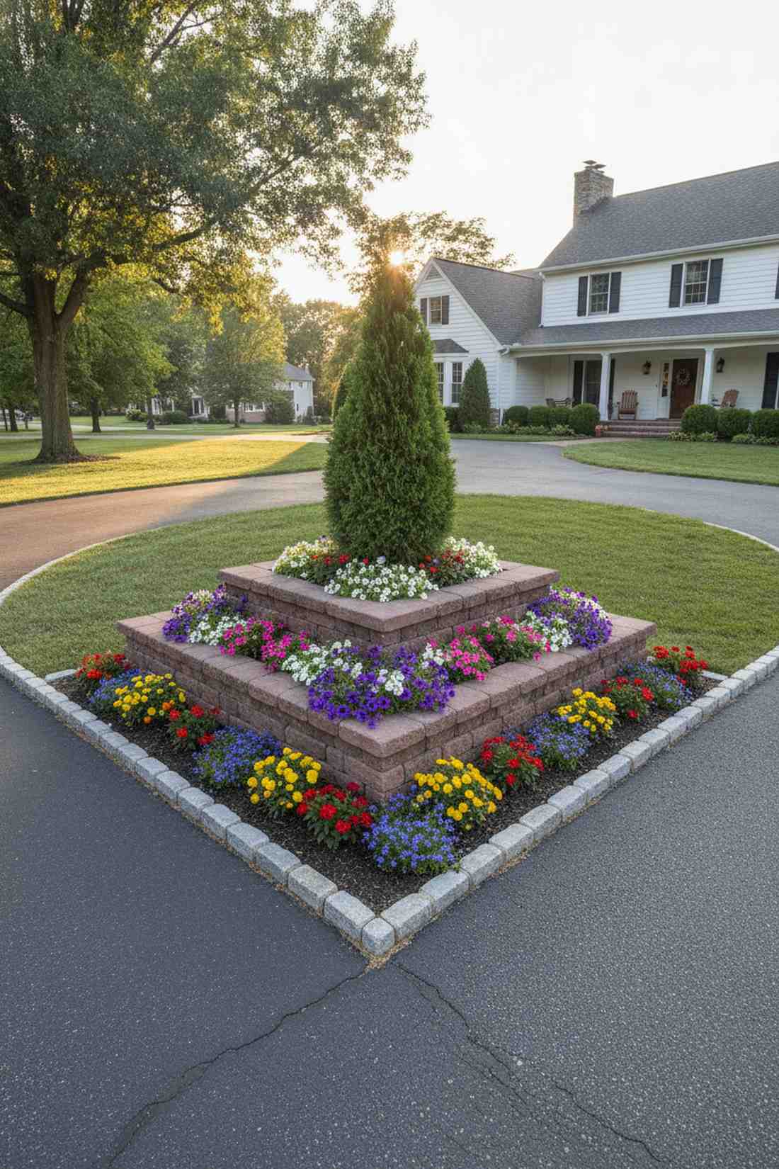 mixed height flower triangle in a corner
