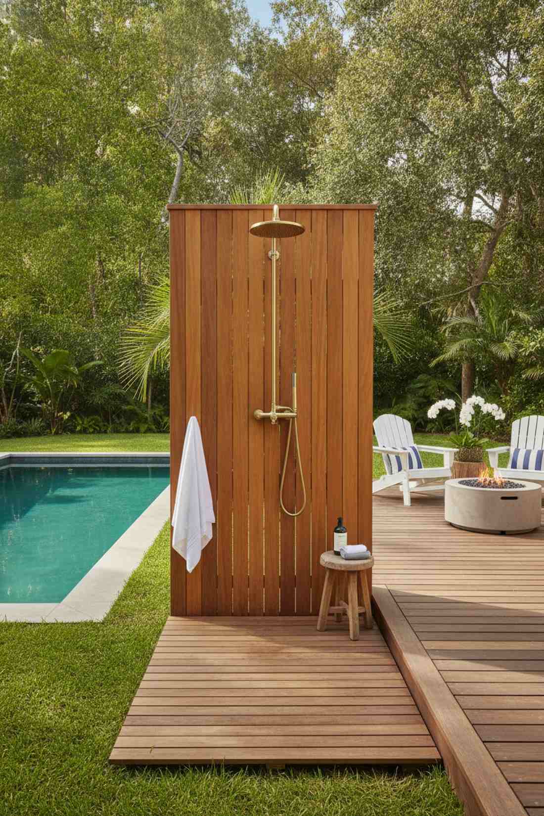 outdoor shower with rainfall head