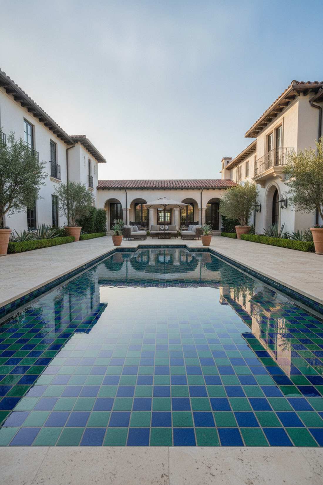 reflecting pool with tiled borders