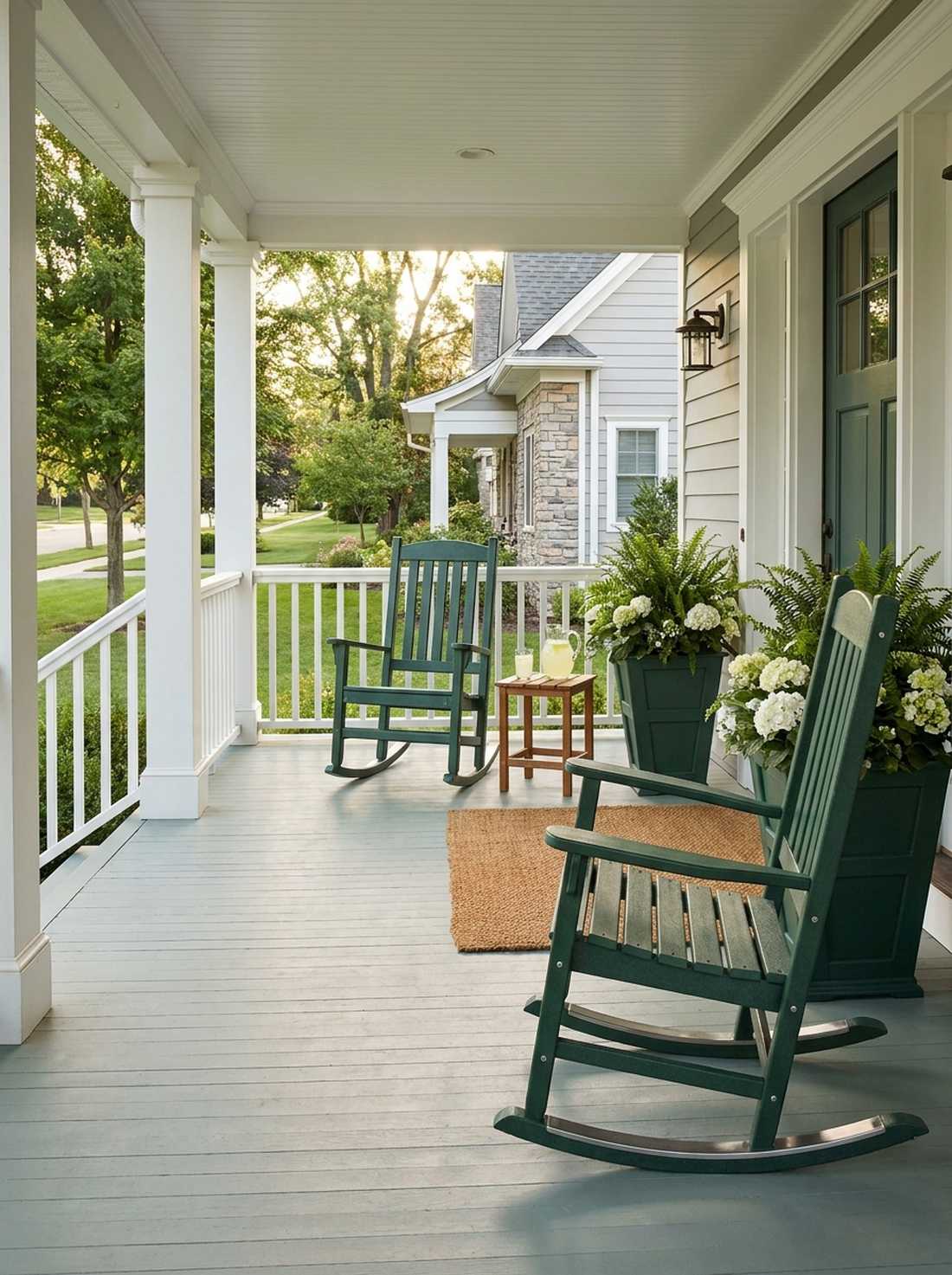 rocking chairs on green porch