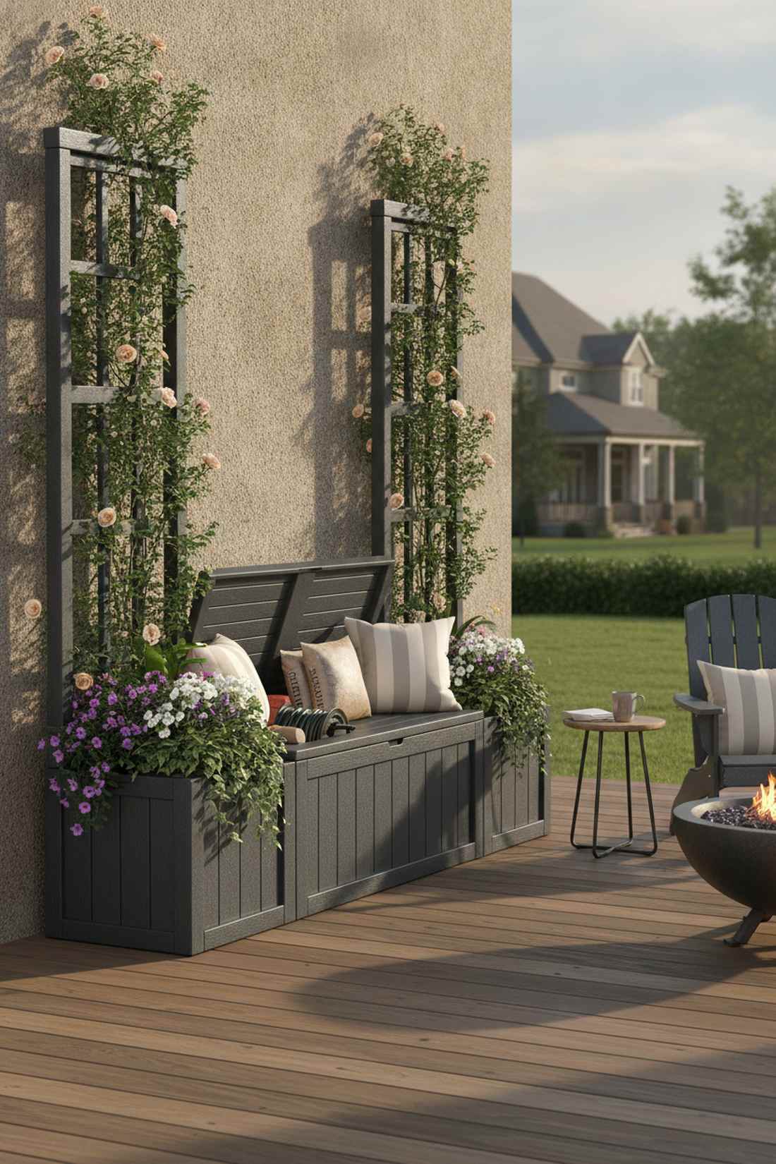 storage bench with integrated planters