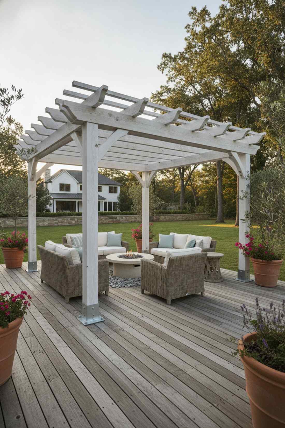 whitewashed wood pergola