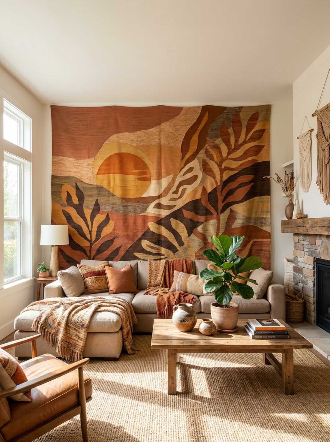 woven wall tapestry in earth tones