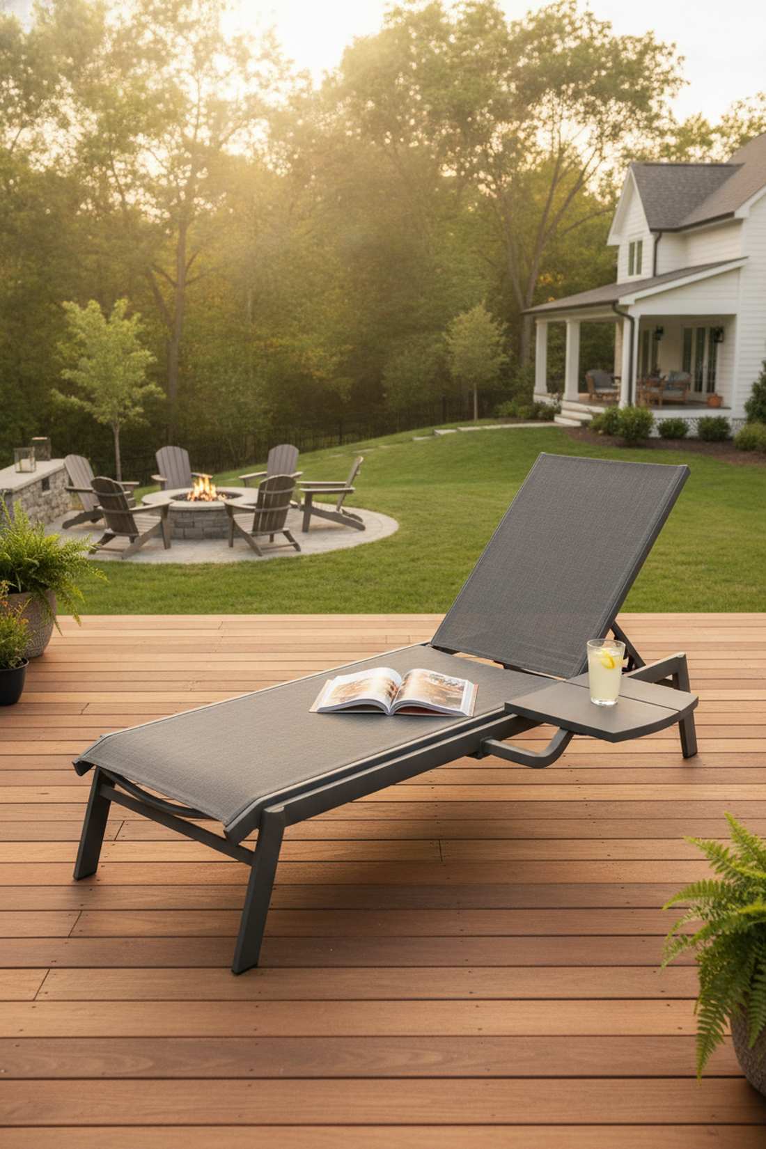 adjustable sun lounger with side table