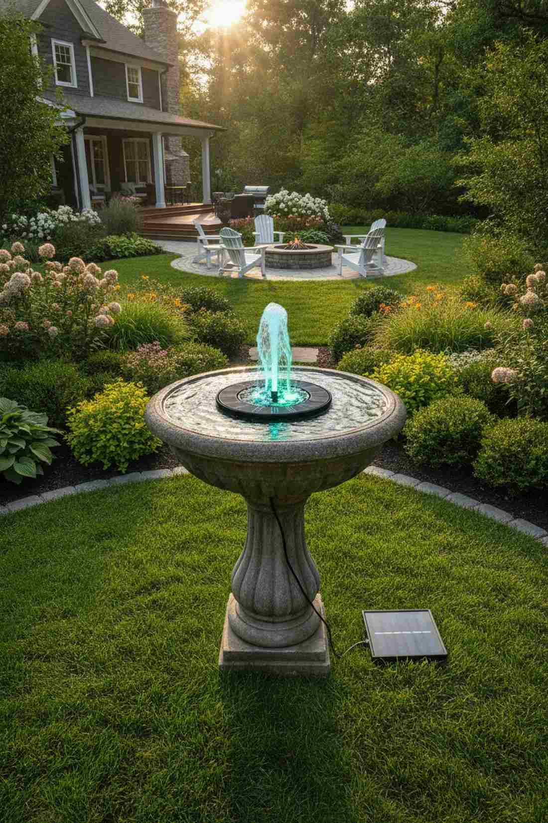 bird bath fountain integrated lighting