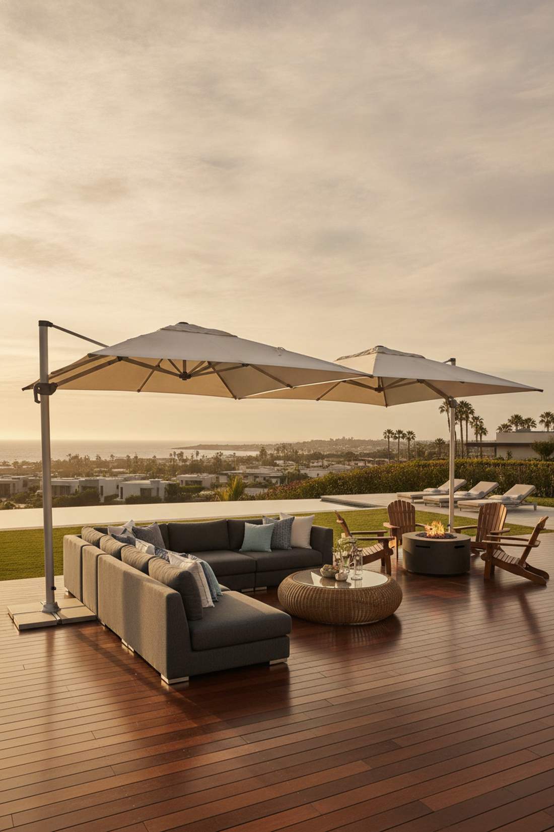 cantilever umbrella cluster over lounge