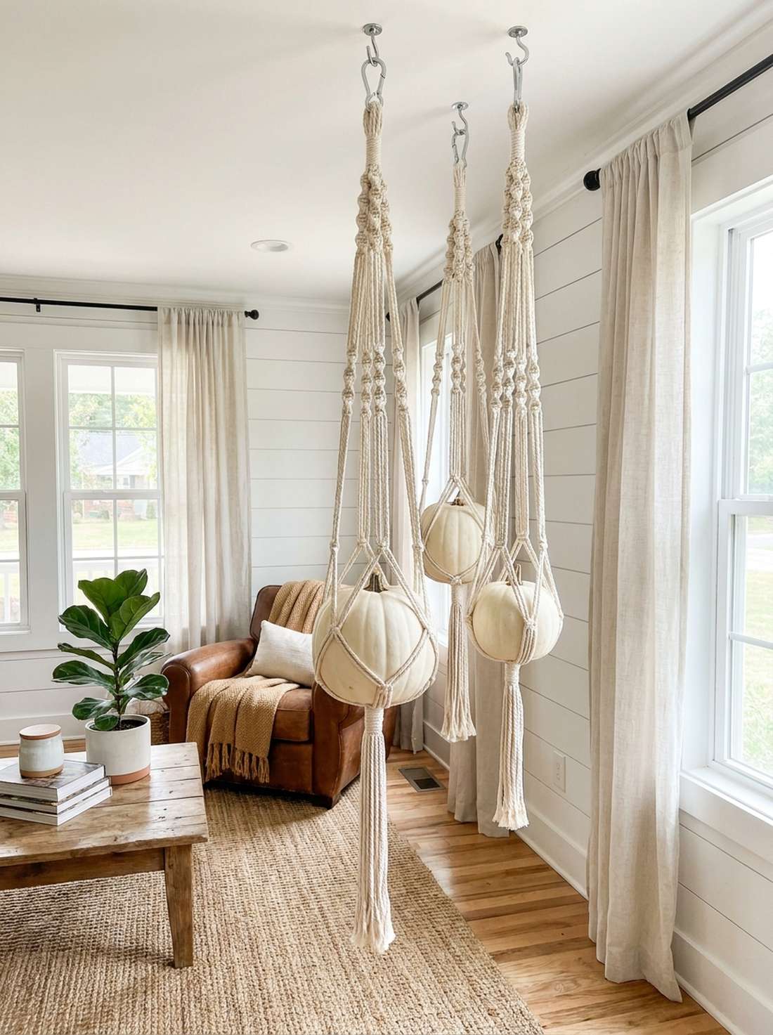 hanging macrame pumpkin planters