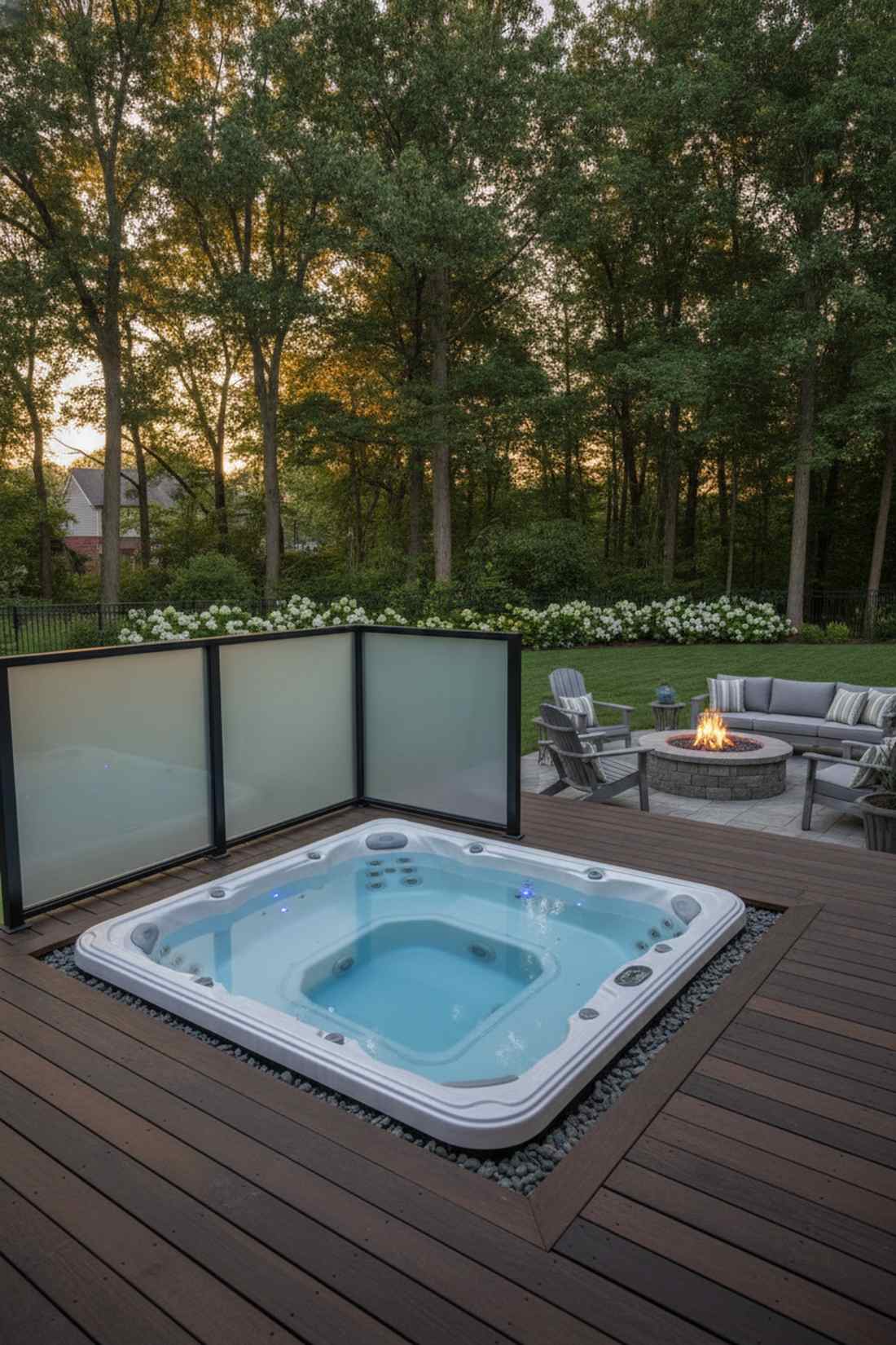 integrated hot tub with privacy screen