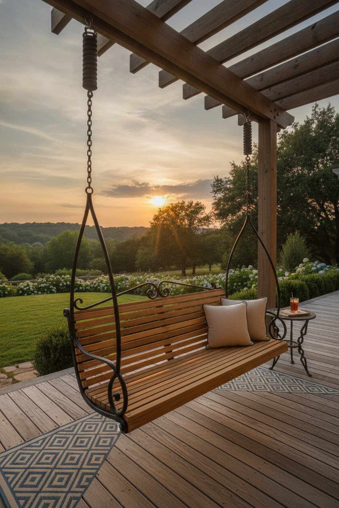 iron swing bench suspended seating