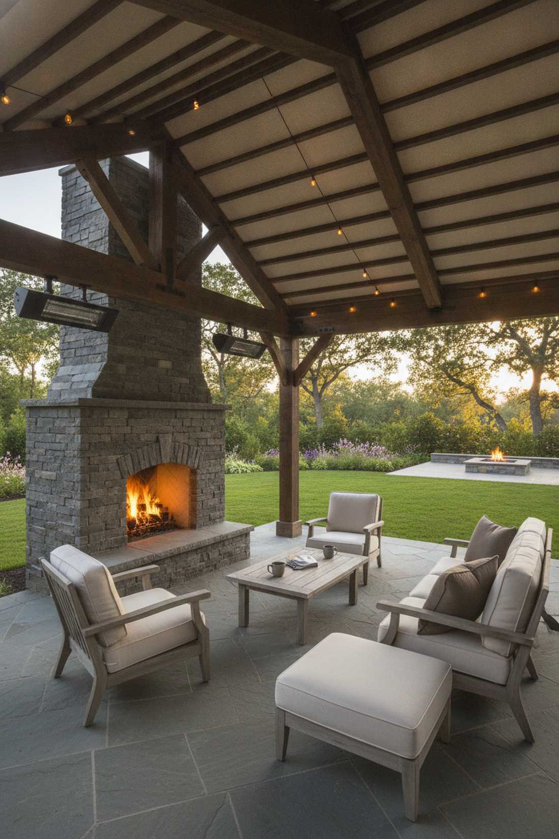 pergola integrated fireplace wall