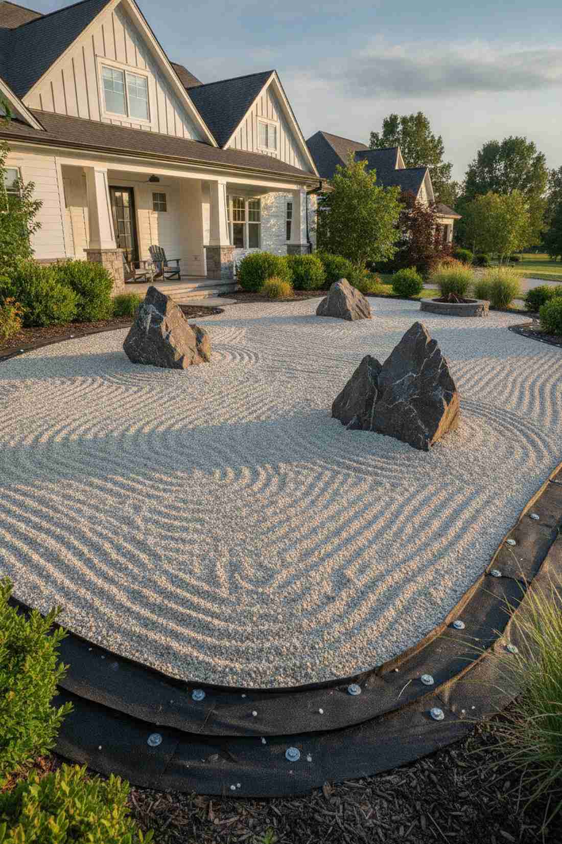 raked gravel ocean with island stones