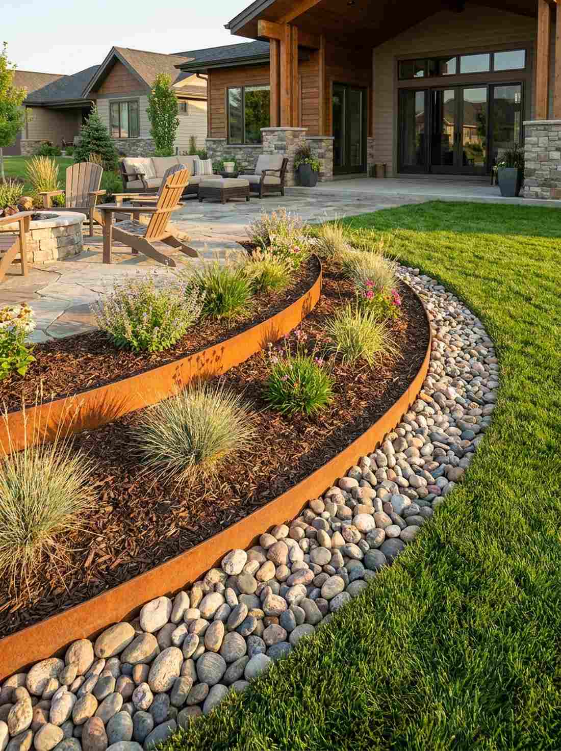 stone and steel edging combination