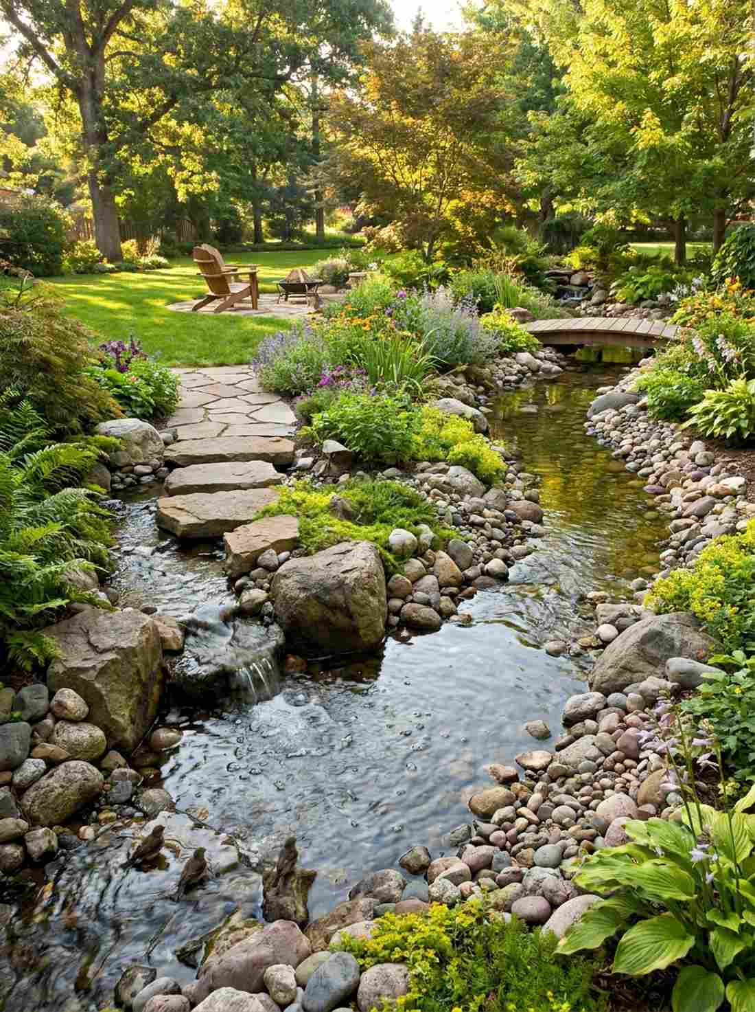 stream through garden layout