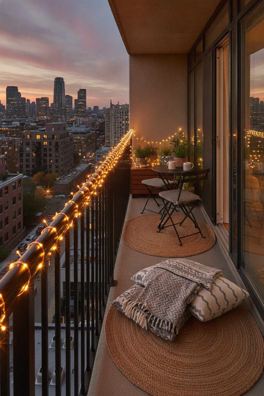 string light railing drape