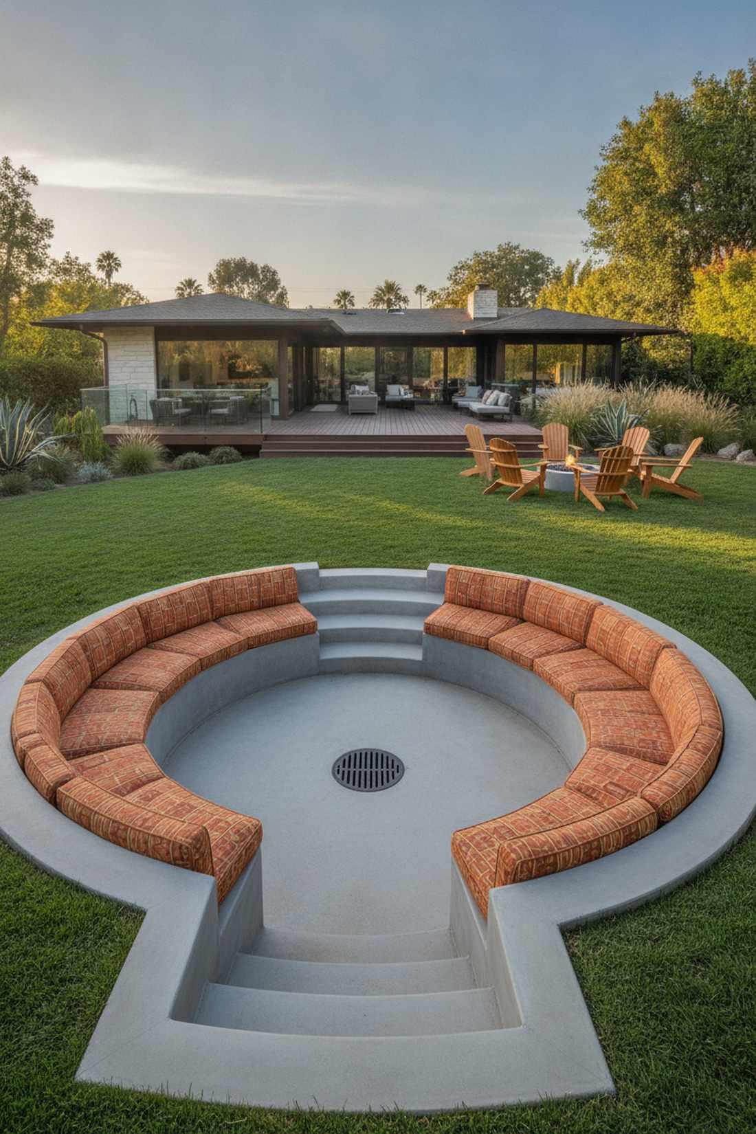 sunken conversation pit with perimeter seating