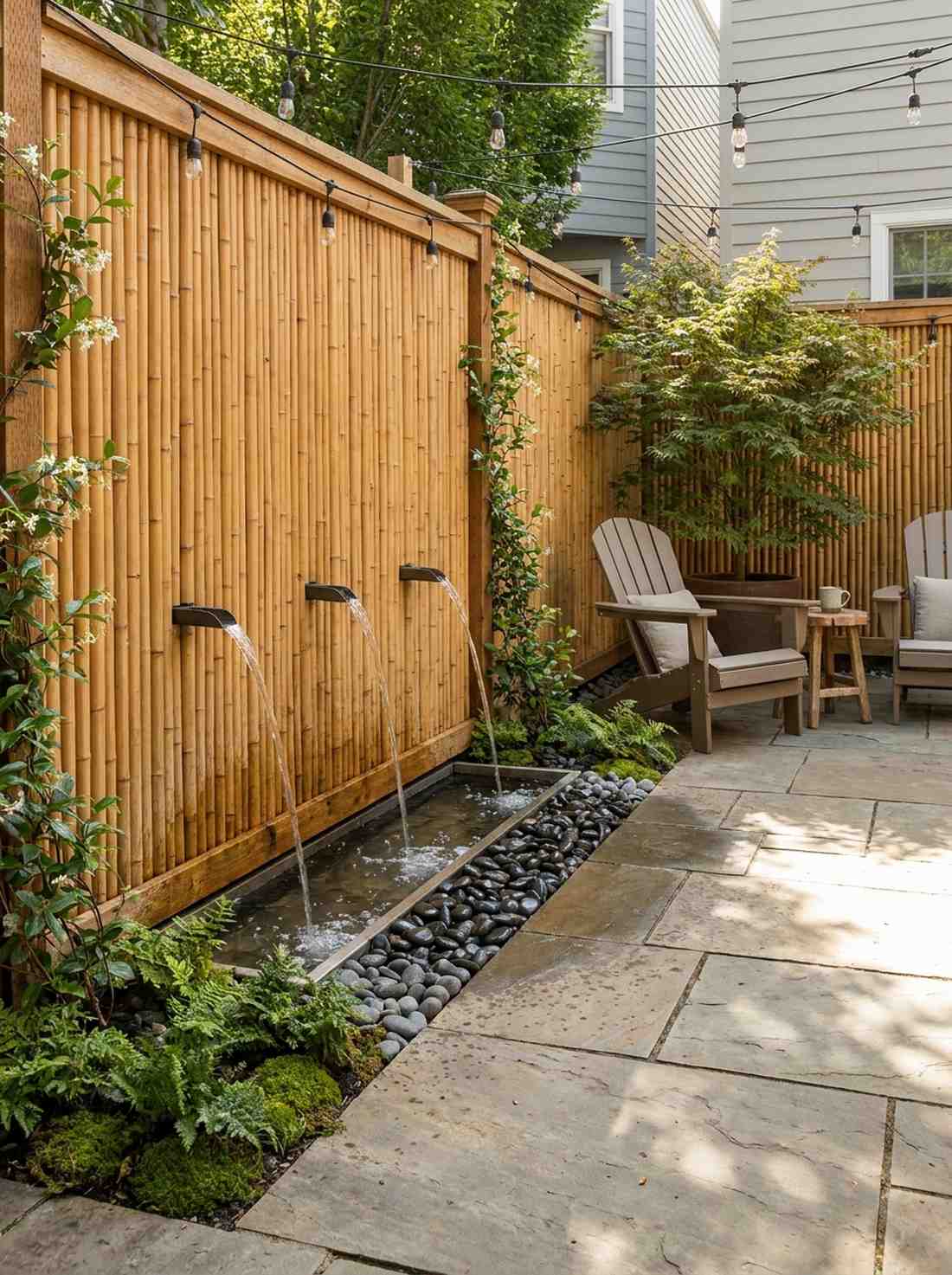 bamboo fence integrated fountain