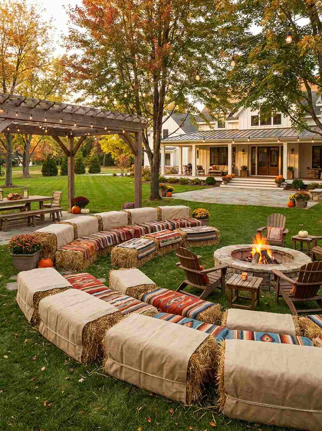 built in hay bale benches