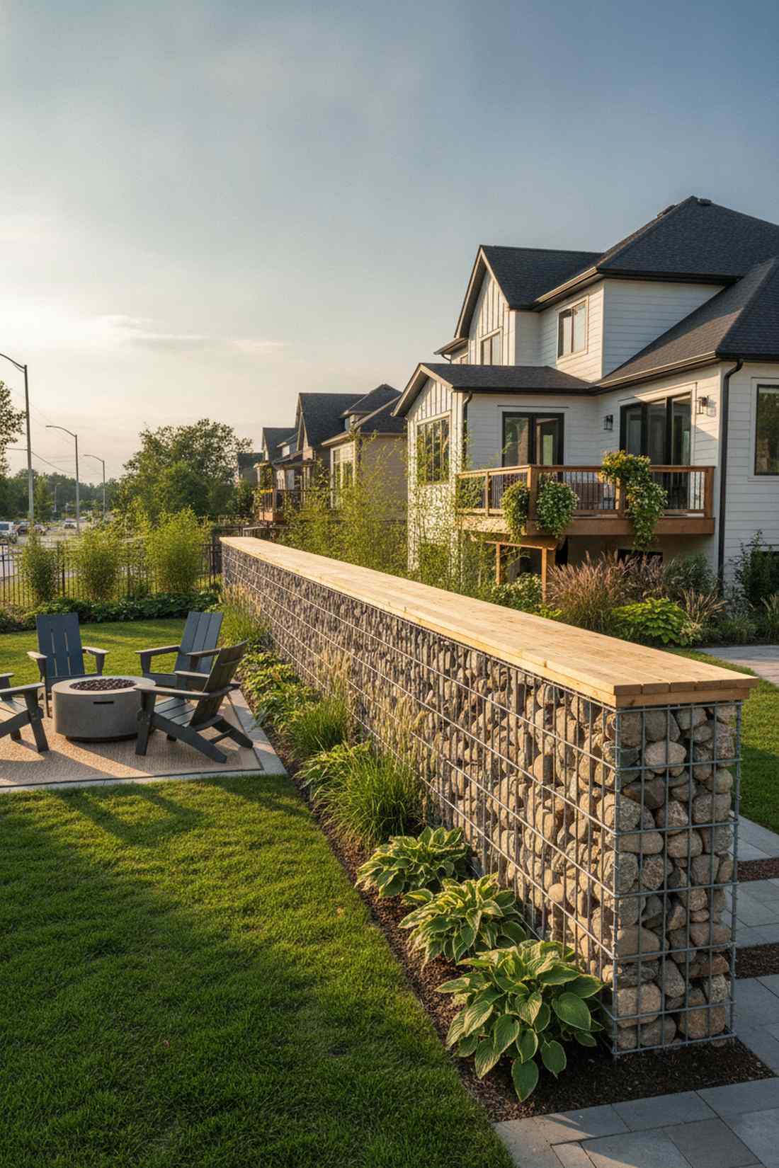 gabion basket and wood combination