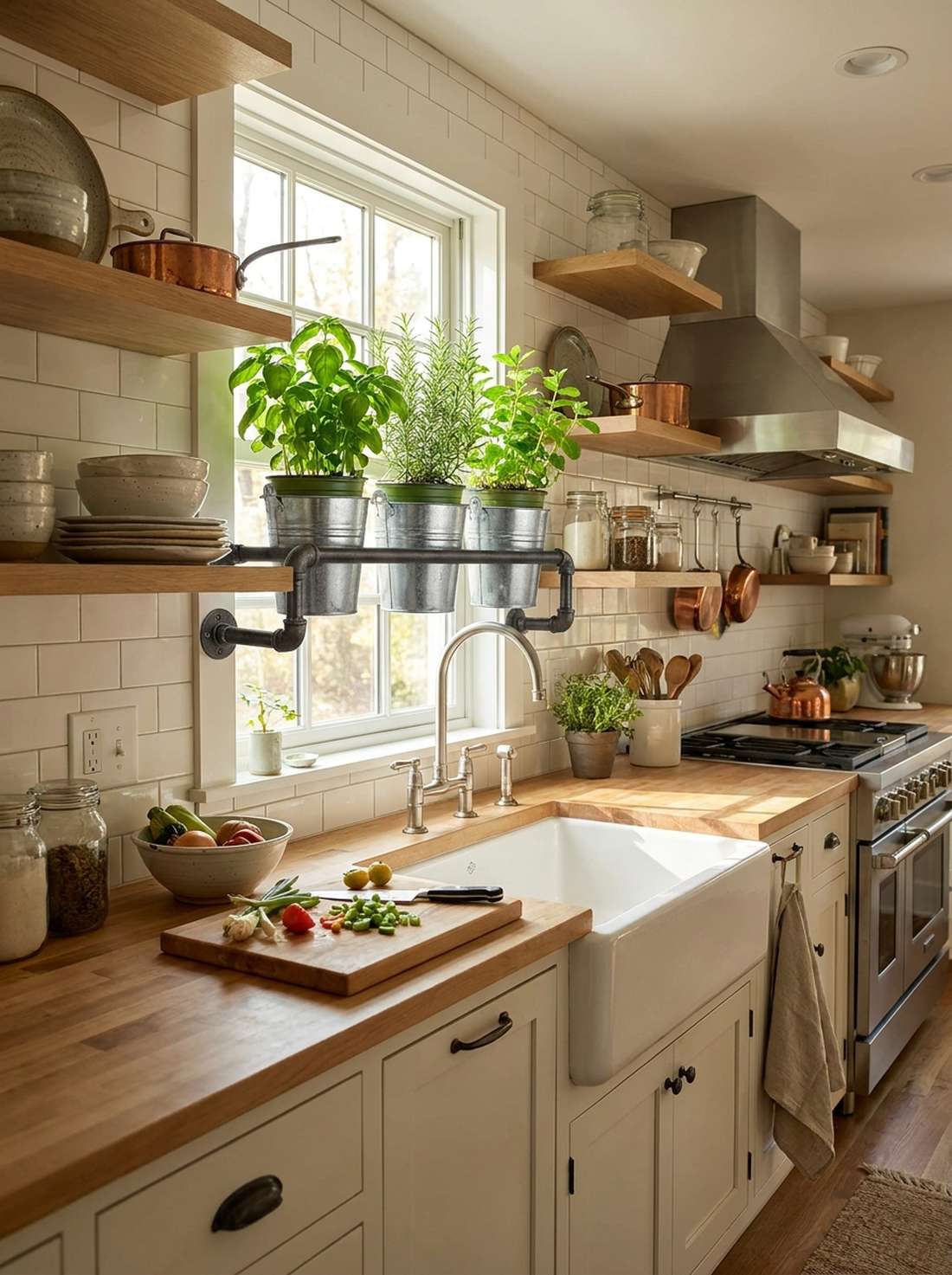 herb garden on pipe shelving