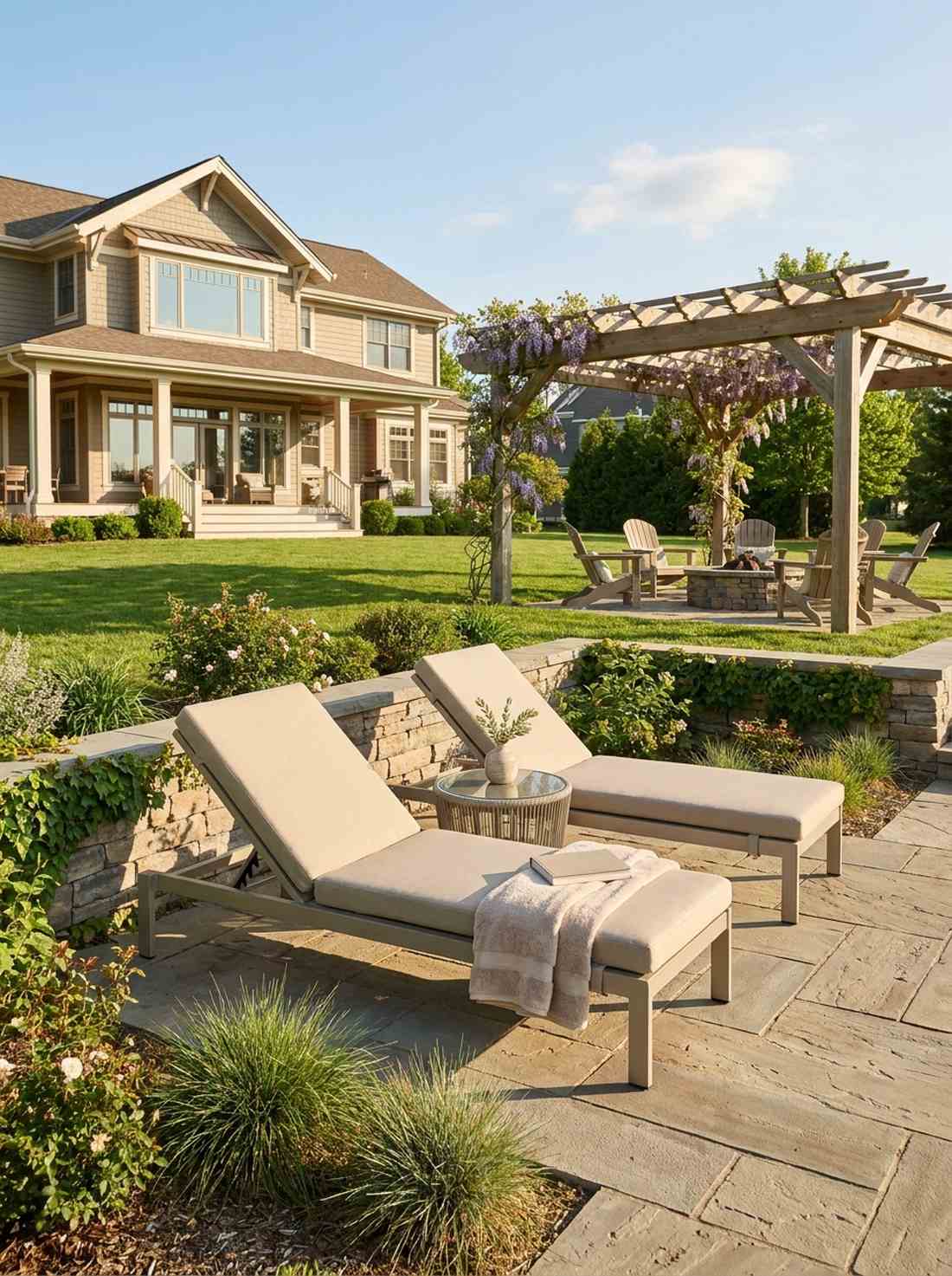 layered lounge zone with chaise