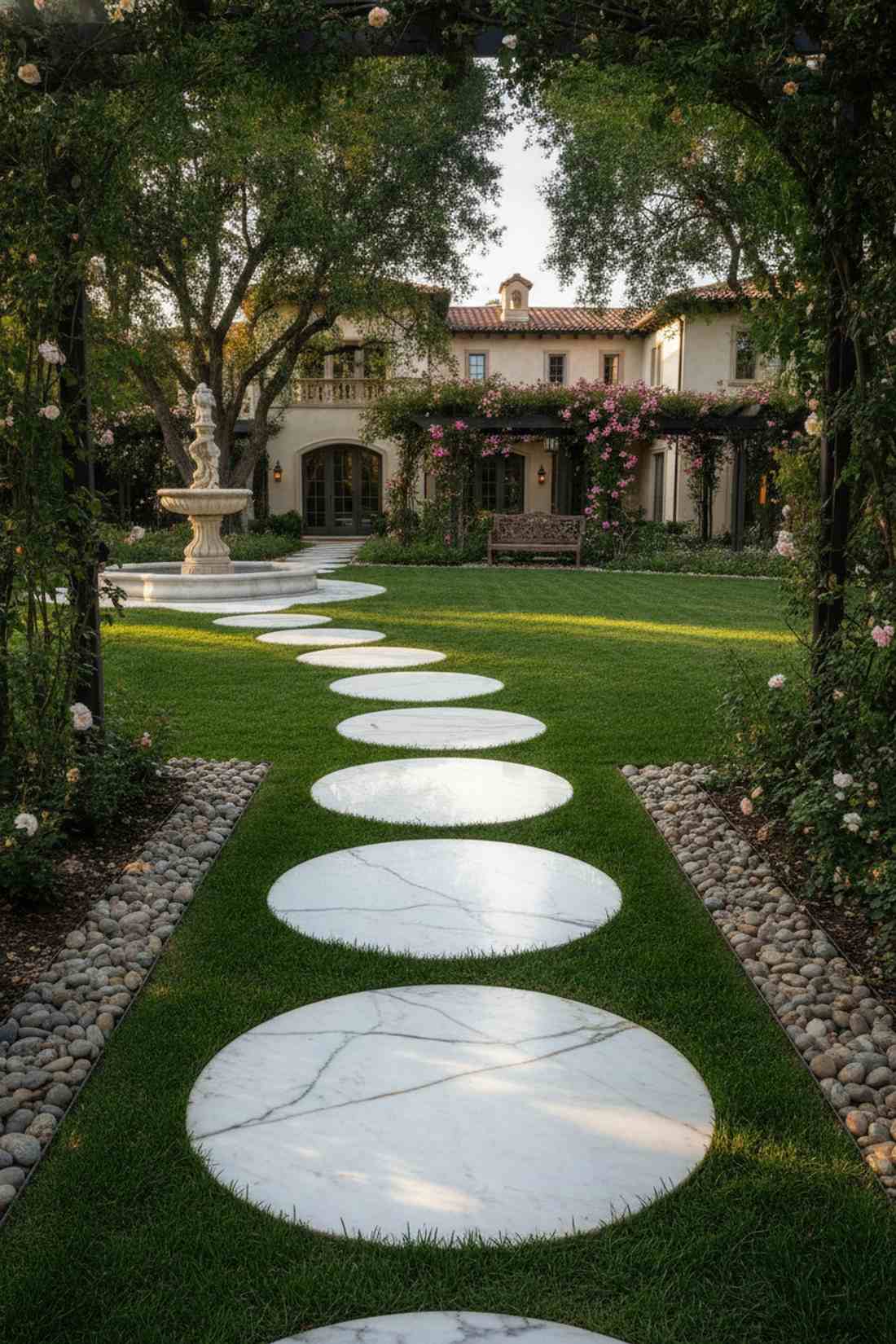 marble stepping discs with veining