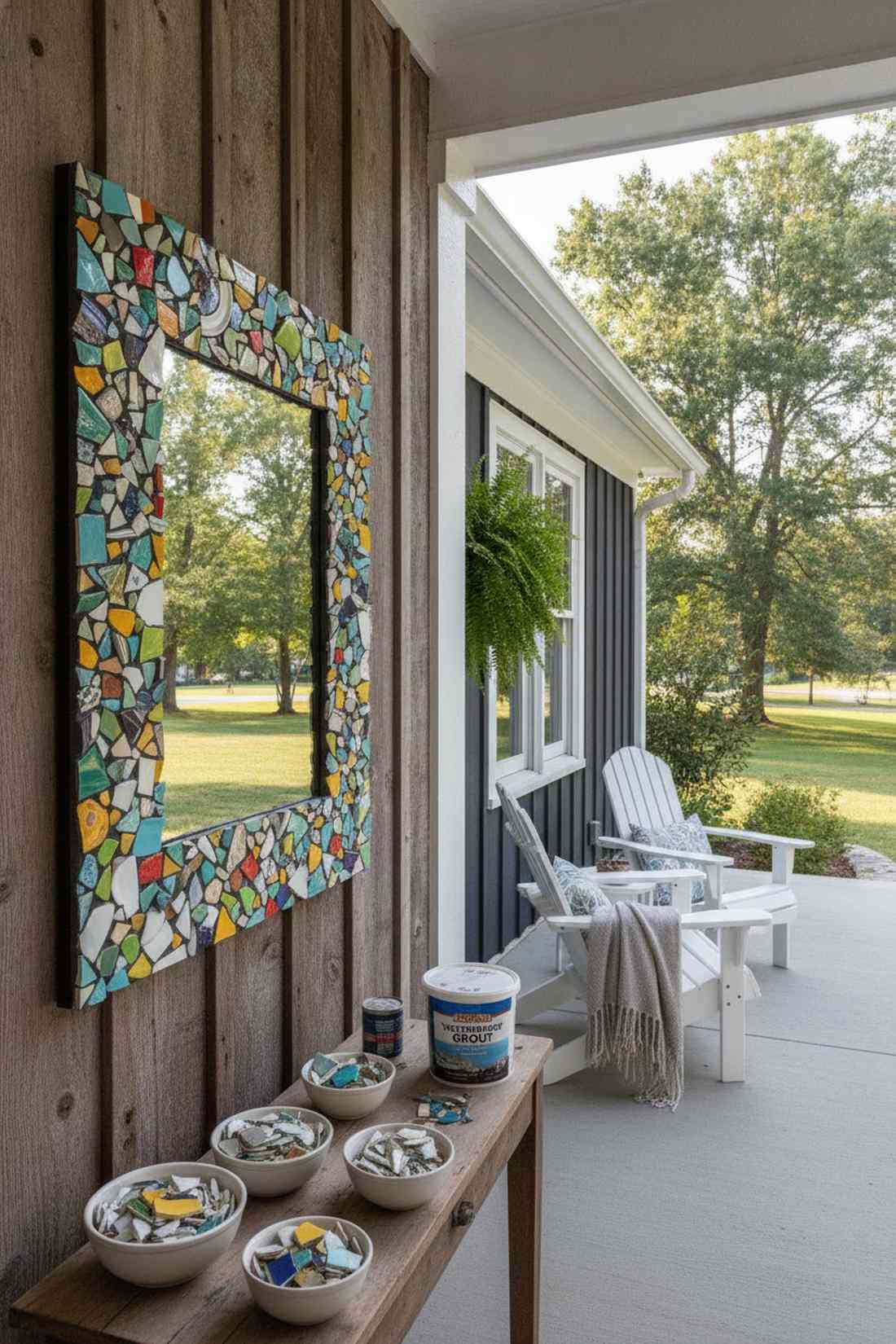 mosaic mirror frame with broken tiles