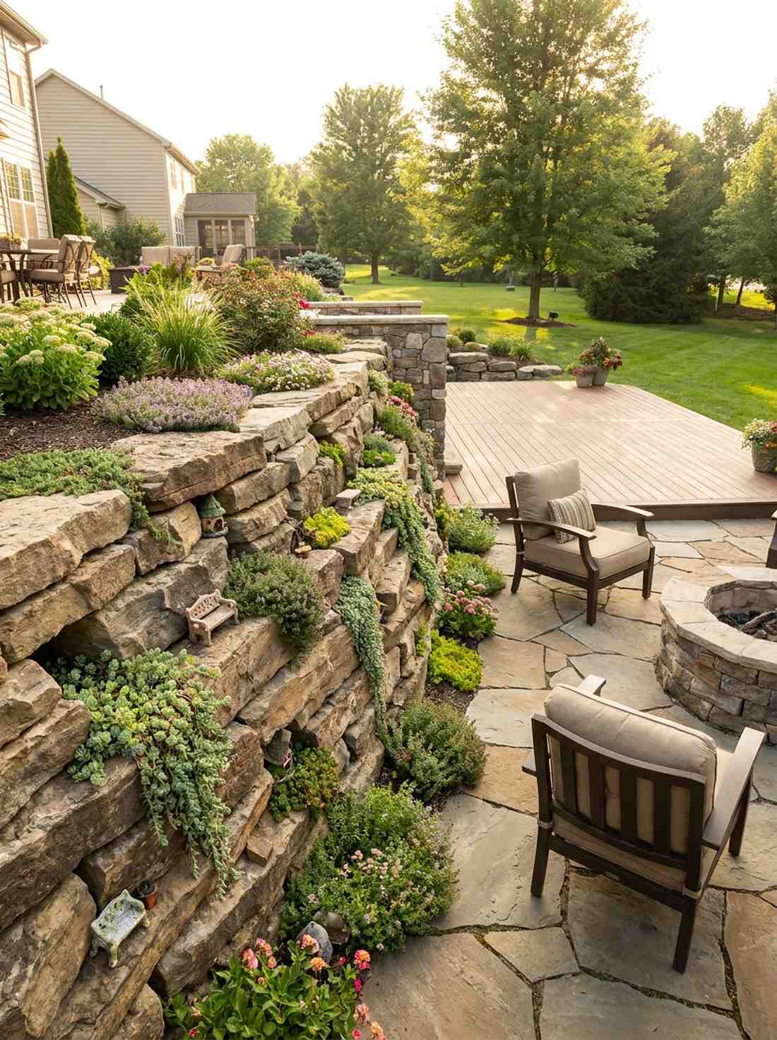 stone and planted wall pockets