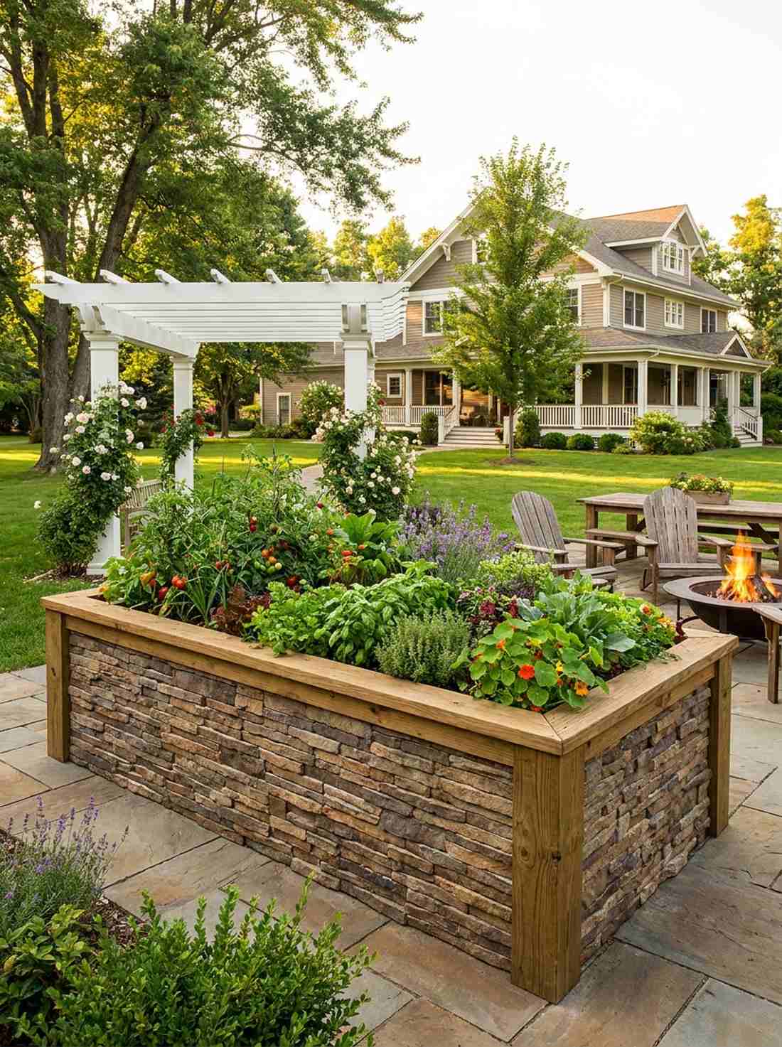stone and timber raised edge