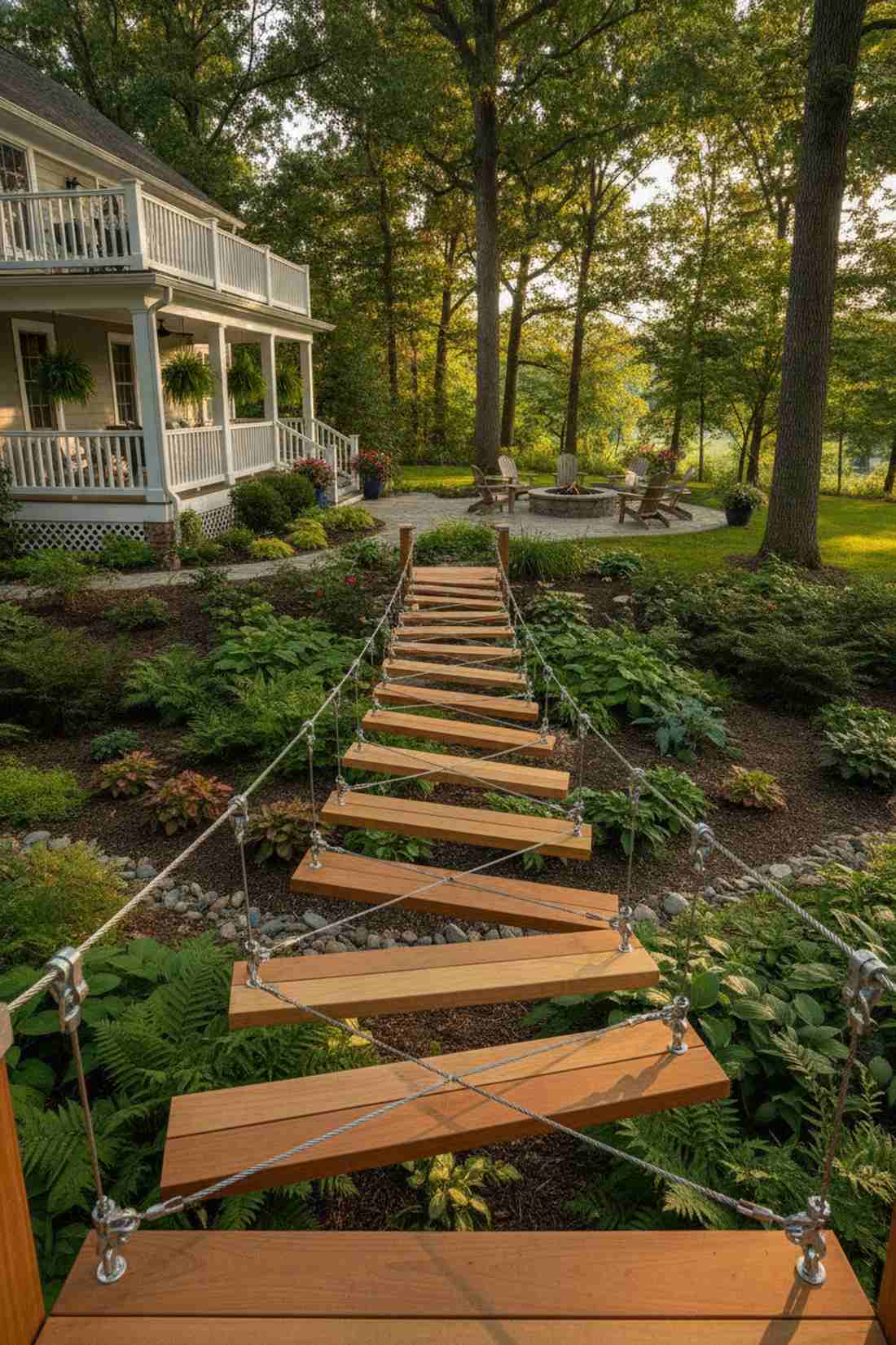 suspended wood deck sections
