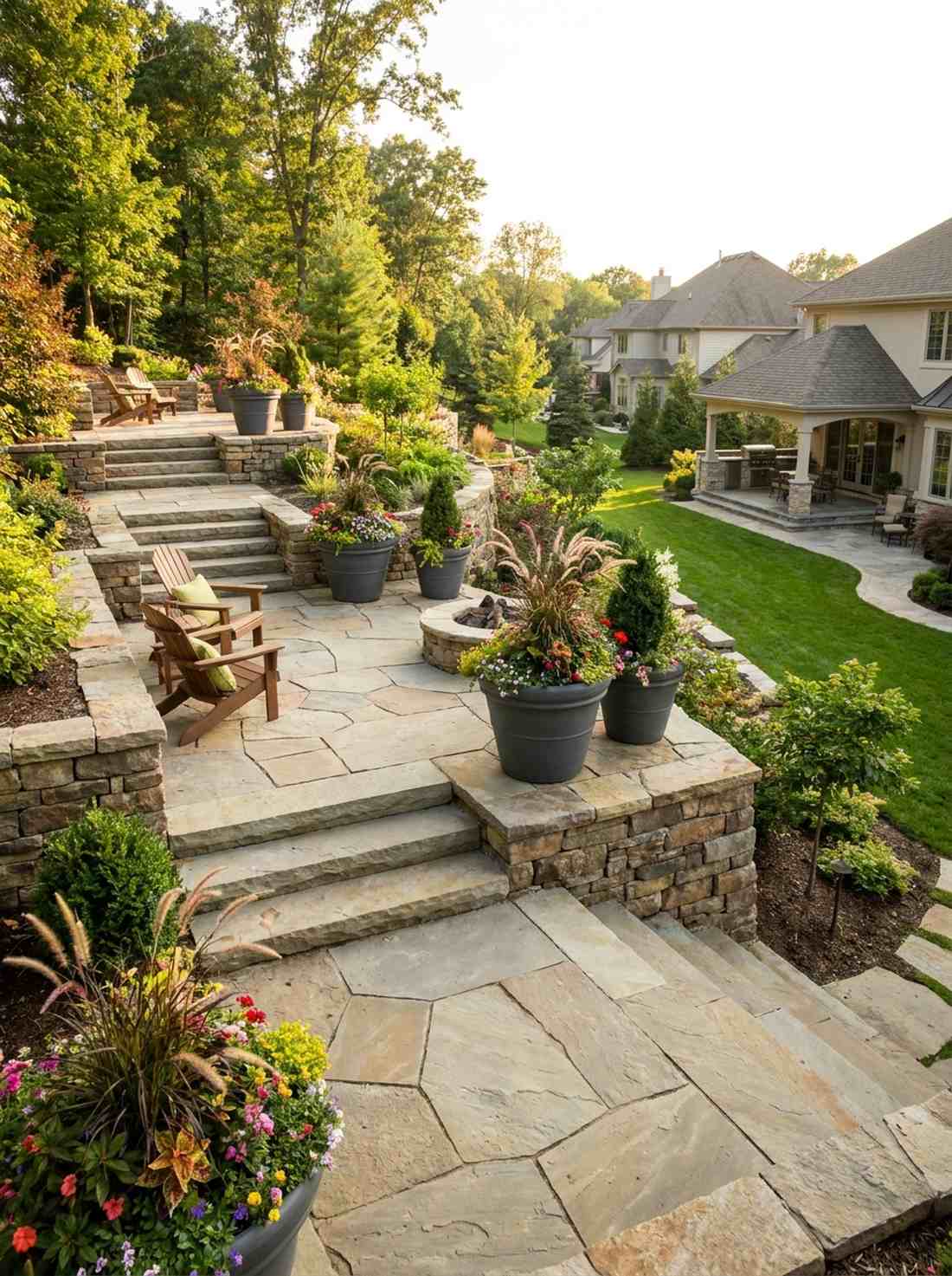 terraced flagstone landings