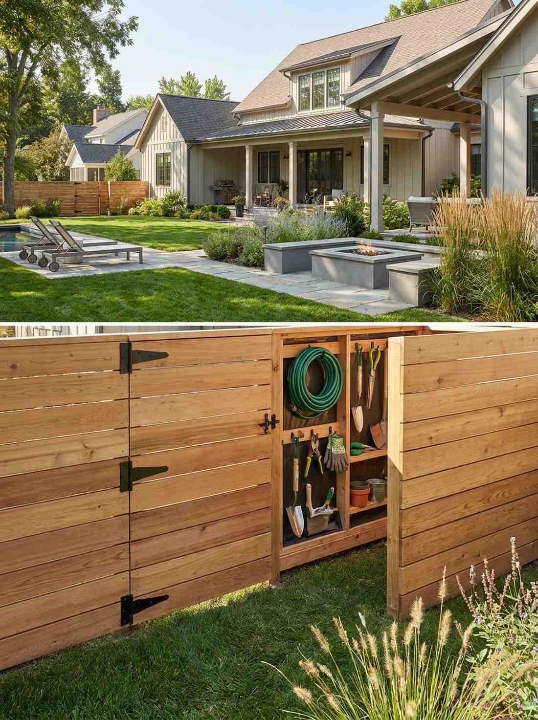 tool storage integrated fence panels
