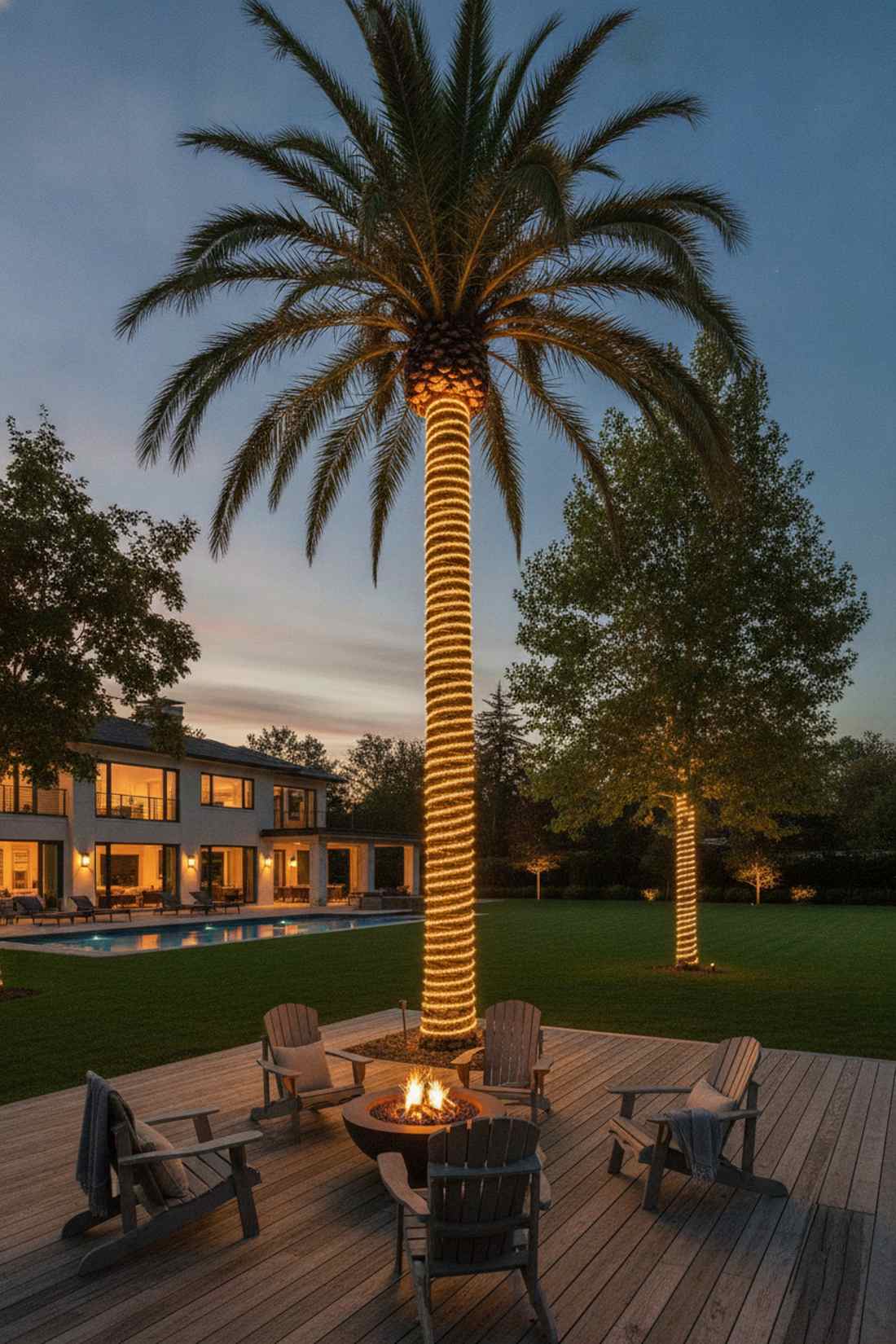 tree trunk wrapped spiral lights