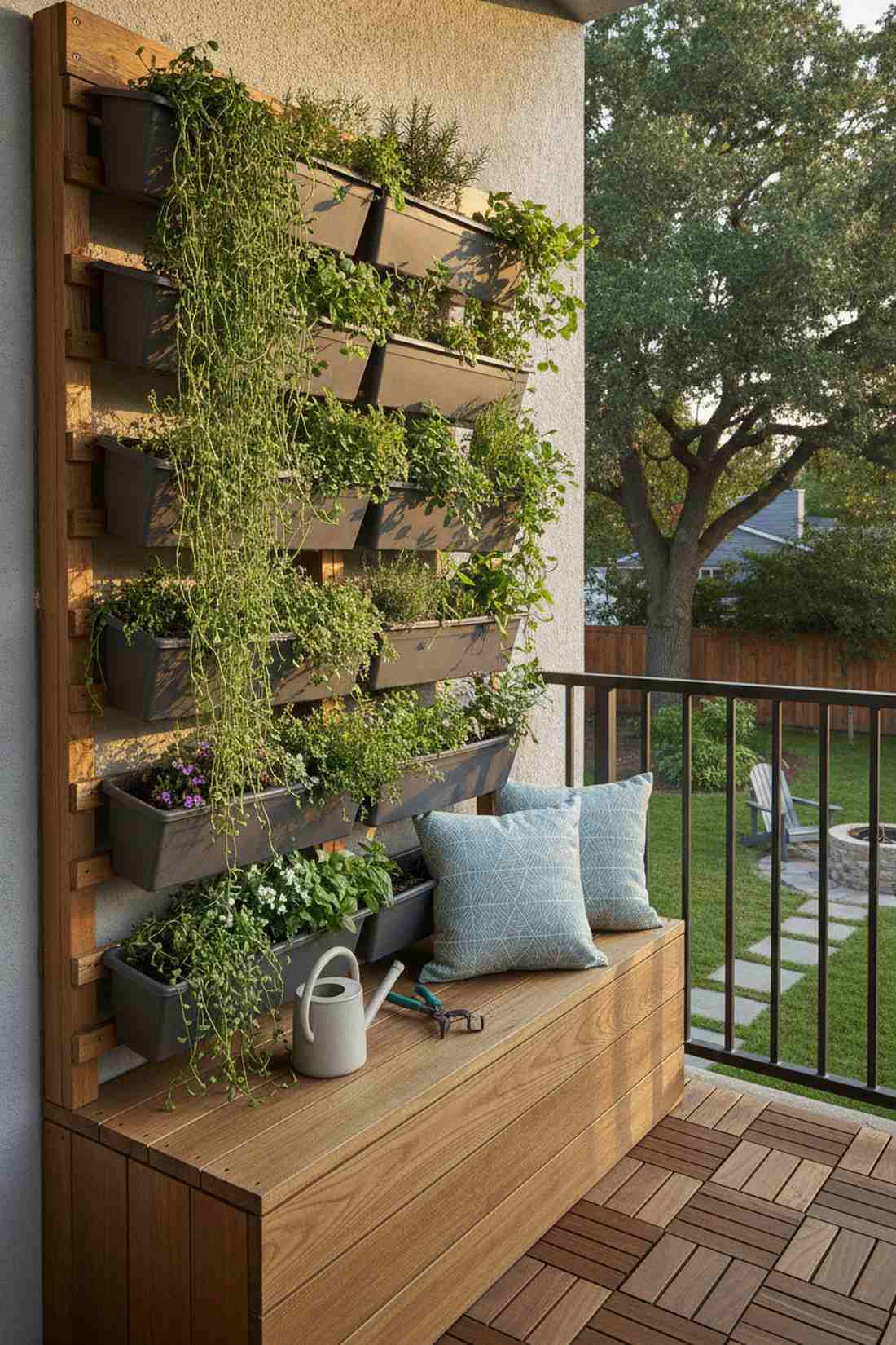 vertical planter with integrated bench
