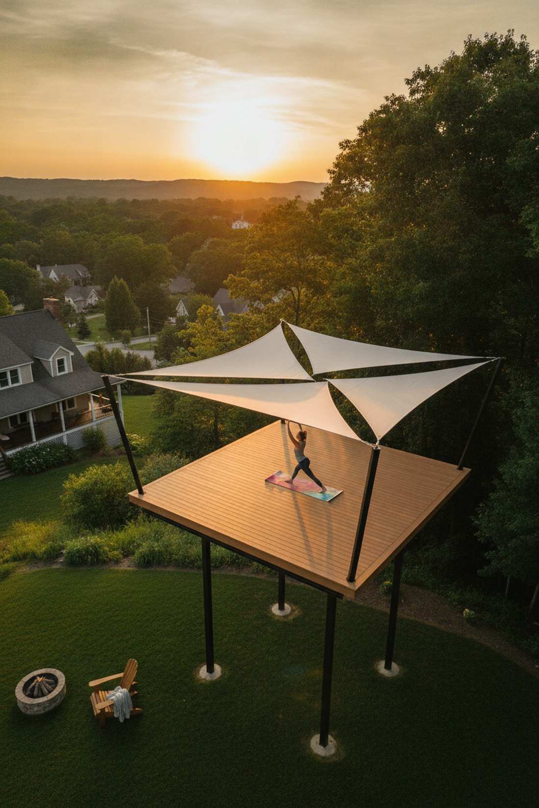 yoga deck with shade structure