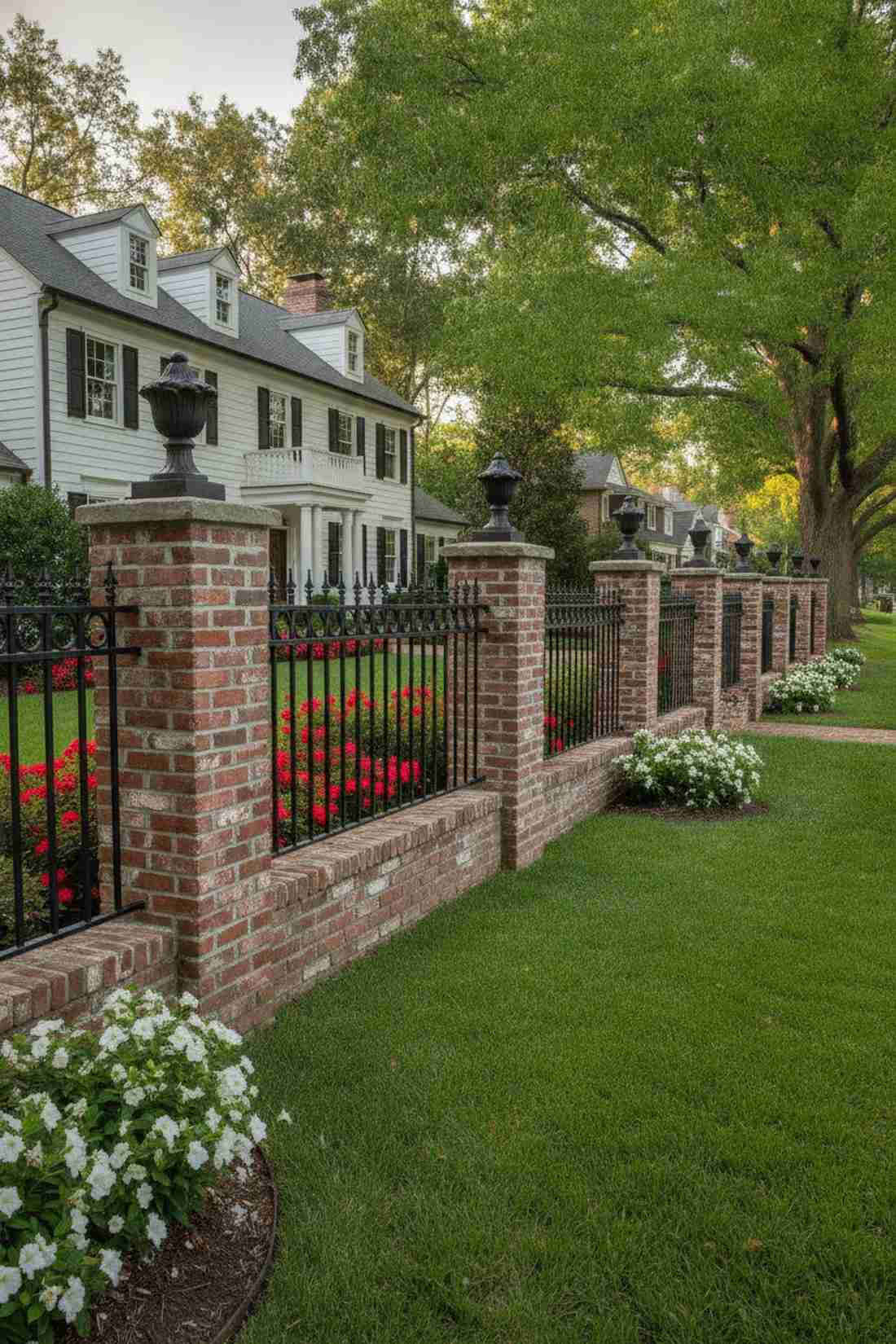 brick and wrought iron fence